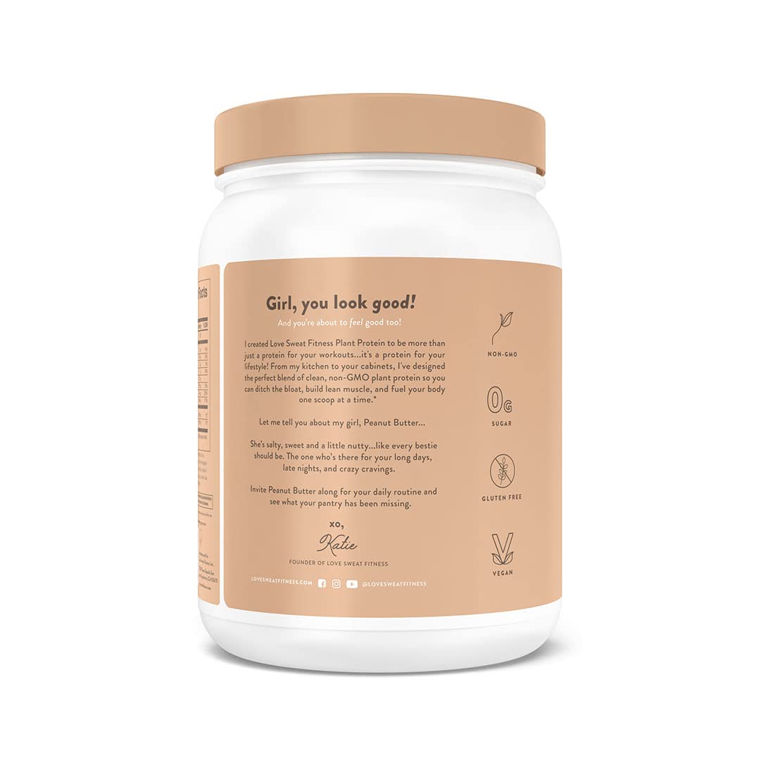 Love Sweat Fitness Organic Vegan Protein Powder, Peanut Butter Flavor - 23g Plant-Based Protein per Serving, 14 Servings, Gluten Free, Non-GMO, Dairy Free | Perfect for Post-Workout Recovery, Smoothies & Healthy Snacks