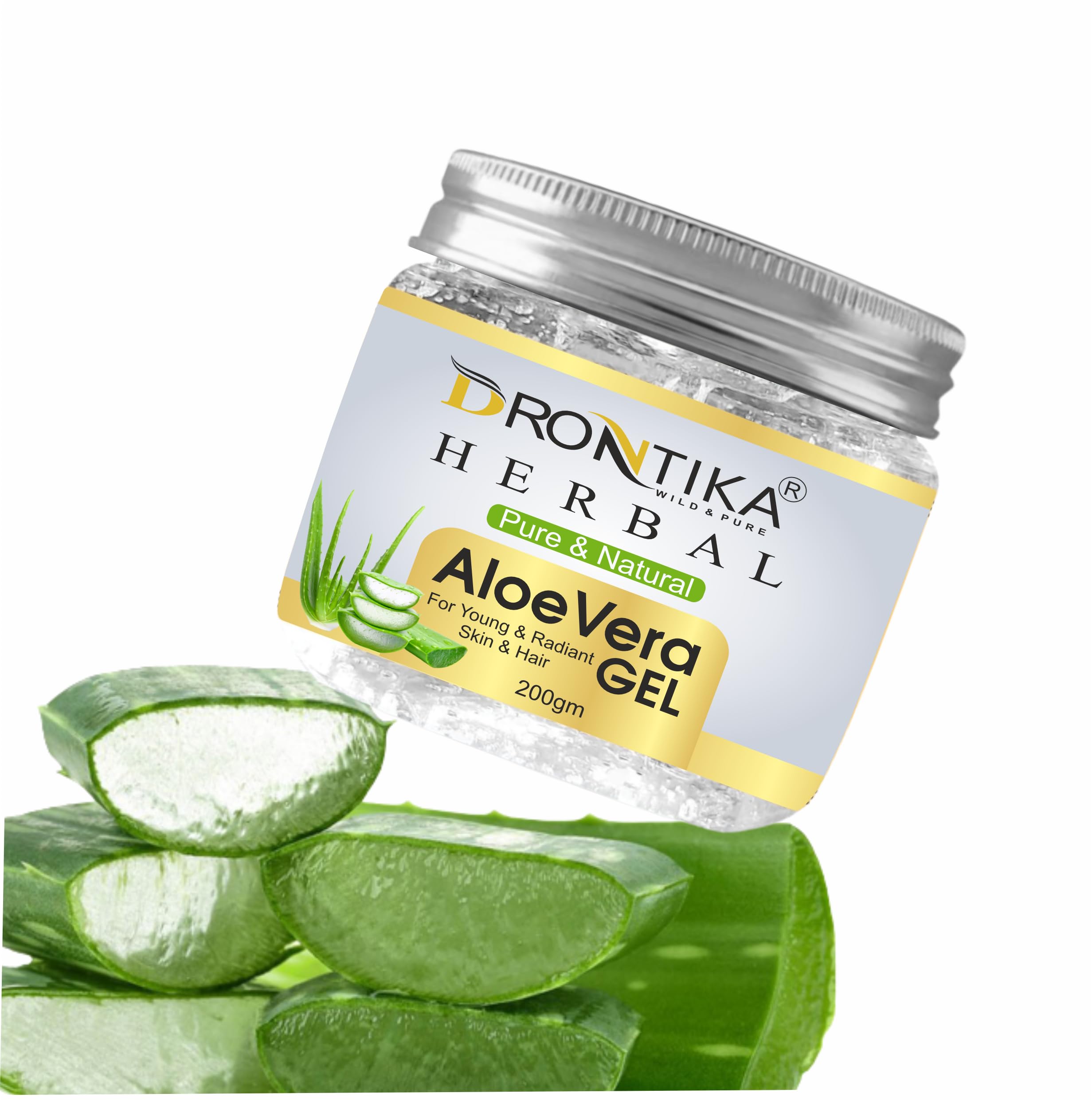 **Drontika Herbal Natural Ayurvedic Aloe Vera Gel – Transparent Skin & Hair Care with Vitamin E, Paraben-Free, 200g (Pack of 2) – Soothes Sunburn, Hydrates Dry Skin & Tames Frizzy Hair**