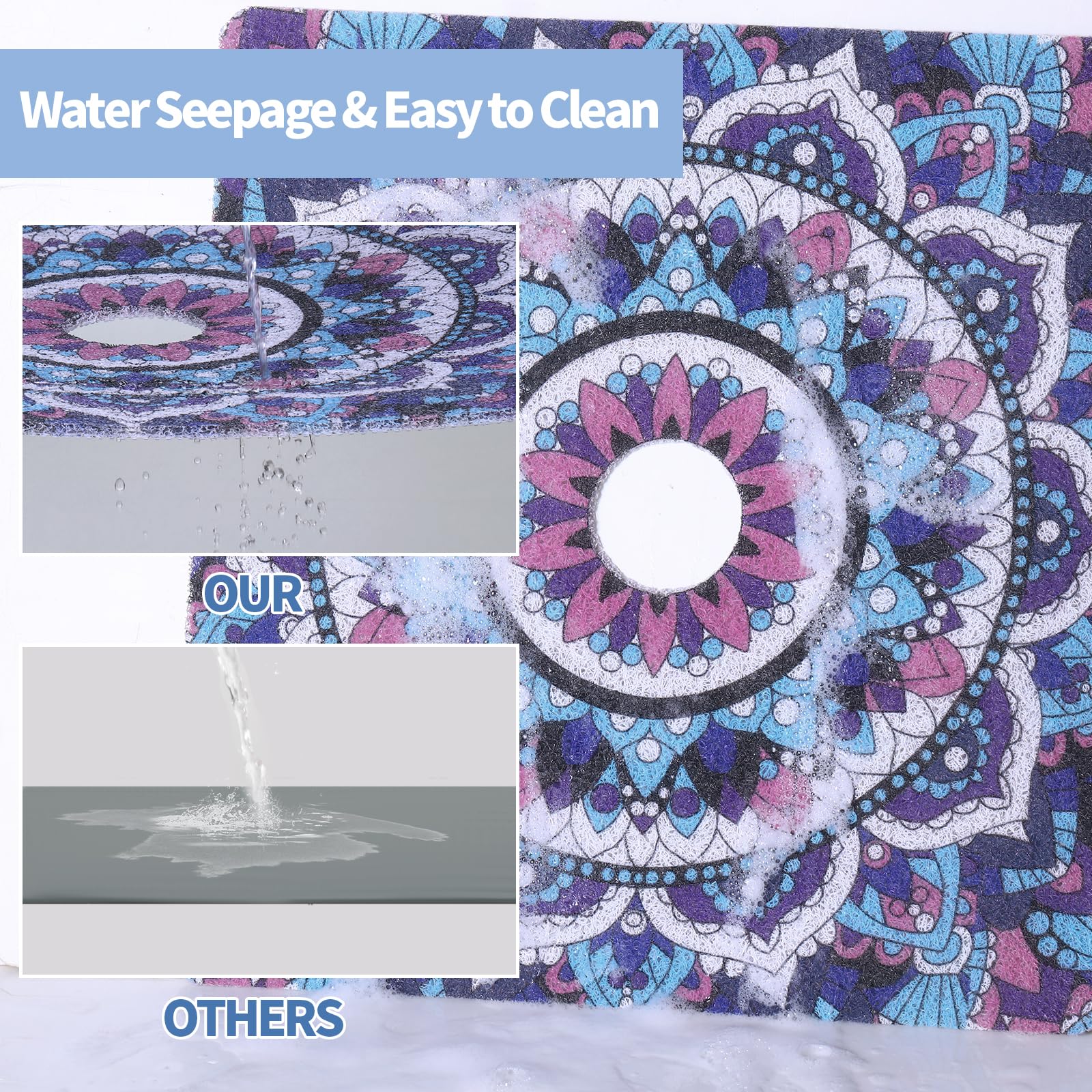 Non-Slip Square Shower Mat with Drain Hole | PVC Loofah Bath Mat for Shower Stall | Secure Anti-Skid Bathroom Floor Mat | Perfect for Small Showers, Bathtubs & Wet Rooms | Boho Style Home Decor