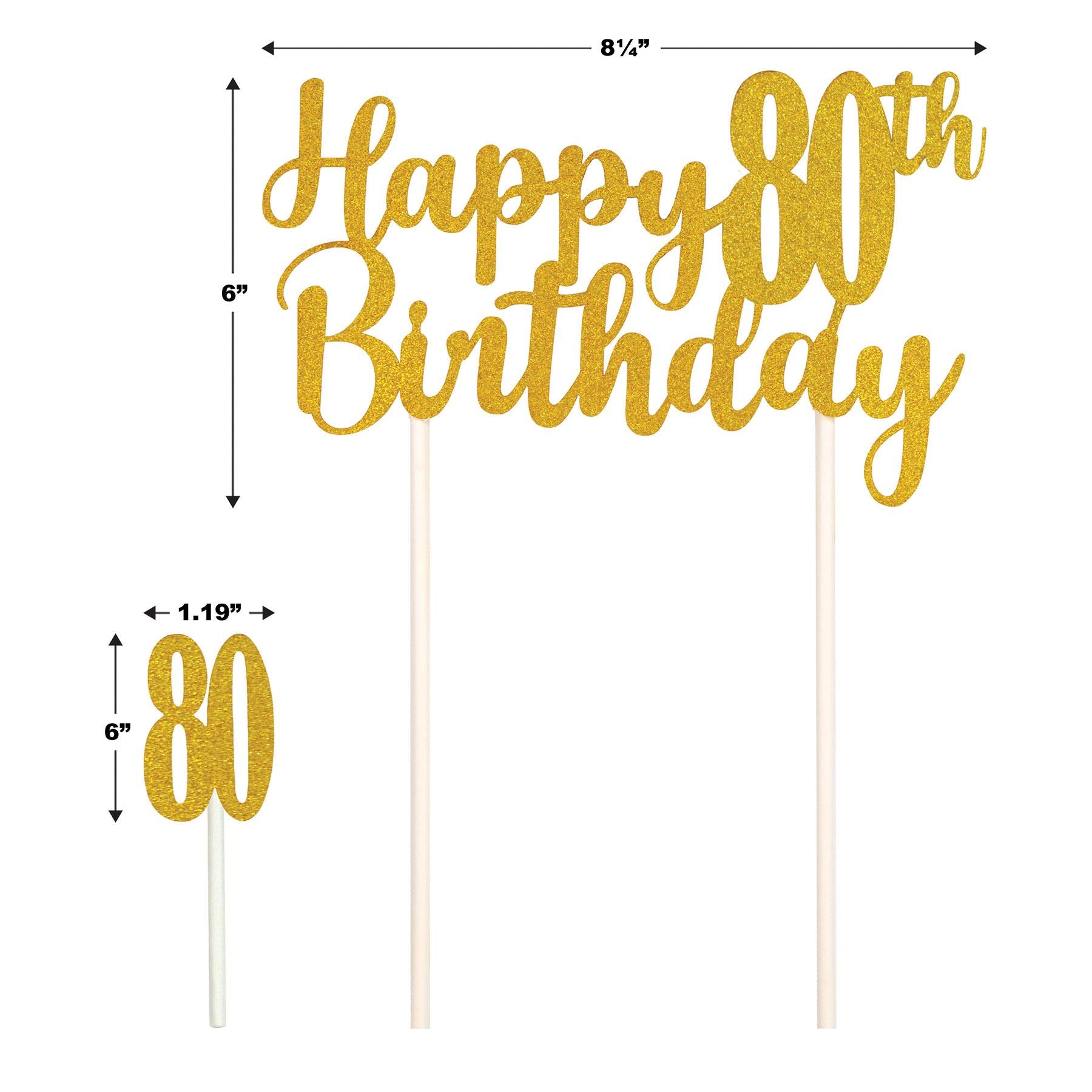 12 Pack Beistle Happy 80th Birthday Cake Toppers - Gold Foil Decorations for Milestone Birthday Parties, Retirement Celebrations & Anniversary Cakes