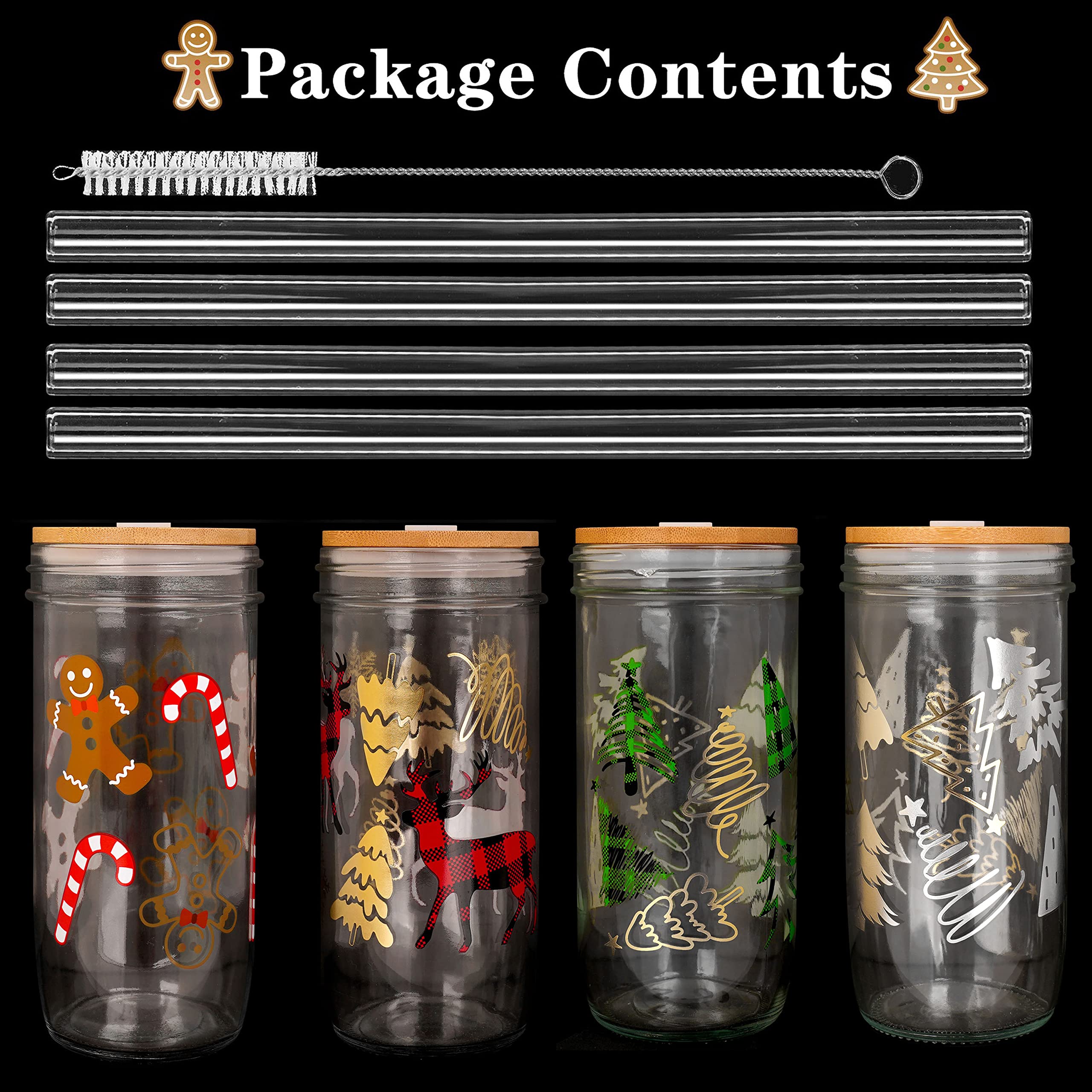 **ANOTION Christmas Cups - 16oz Colored Christmas Mugs with Lids & Straws, Unique Teacher Gifts, White Elephant Gifts for Adults, Mason Jar Glass Tumblers for Coffee, Tea & Hot Drinks - Perfect for Holiday Parties, Office Gifts & Cozy Home Use**