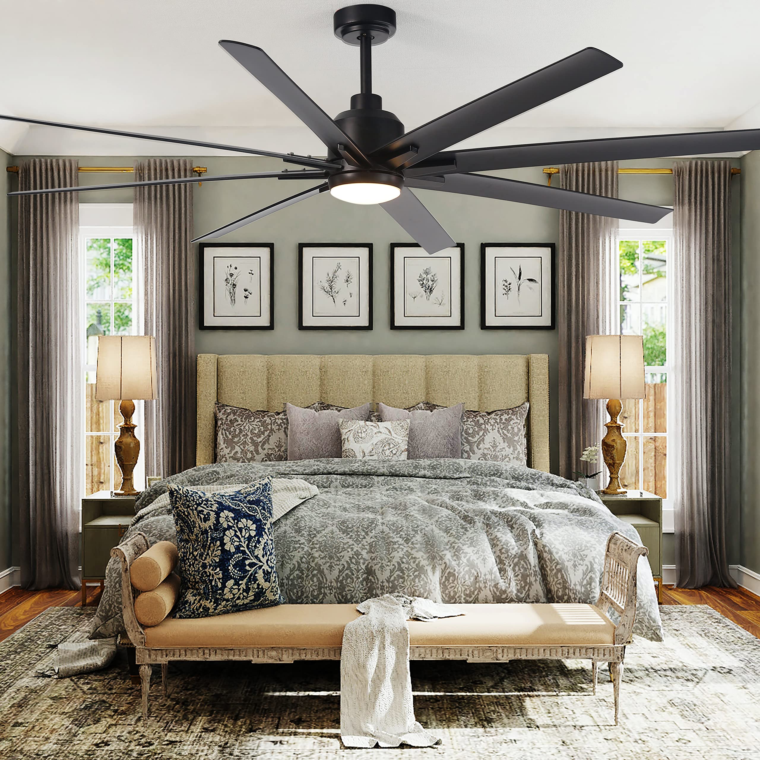 FINXIN 72 Inch Black Indoor Ceiling Fan with LED Light and Remote Control - DC Motor, 8 Blades for Bedroom, Living Room & Dining Room | Energy Efficient Cooling & Stylish Lighting Solution for Home Comfort