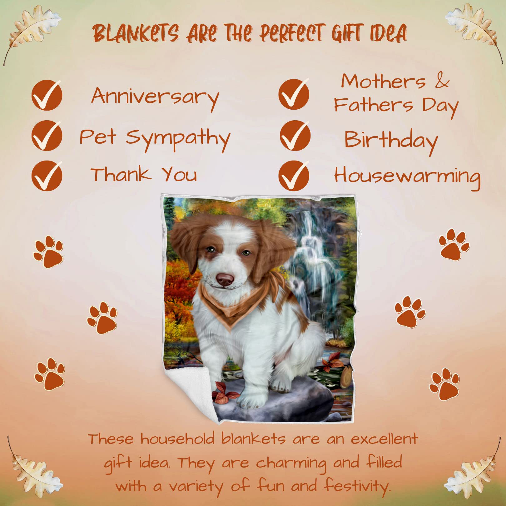 Brittany Spaniel Dog Blanket with Waterfall Design - Lightweight Soft Cozy Durable Pet Blanket for Dogs - Animal Themed Fuzzy Throw Blanket for Sofa Couch Bed BLNKT58326 (50x60 Woven) - Perfect for Cuddling, Lounging & Home Decor