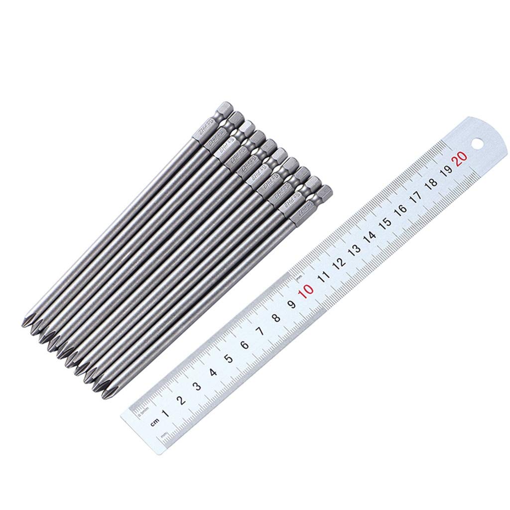 10PCS 1/4'' 150mm S2 Steel Magnetic Screwdriver Bits Set - PH2 Cross Head Replacement Bits for Electric Screwdrivers - Perfect for DIY, Home Repair & Professional Tool Kits