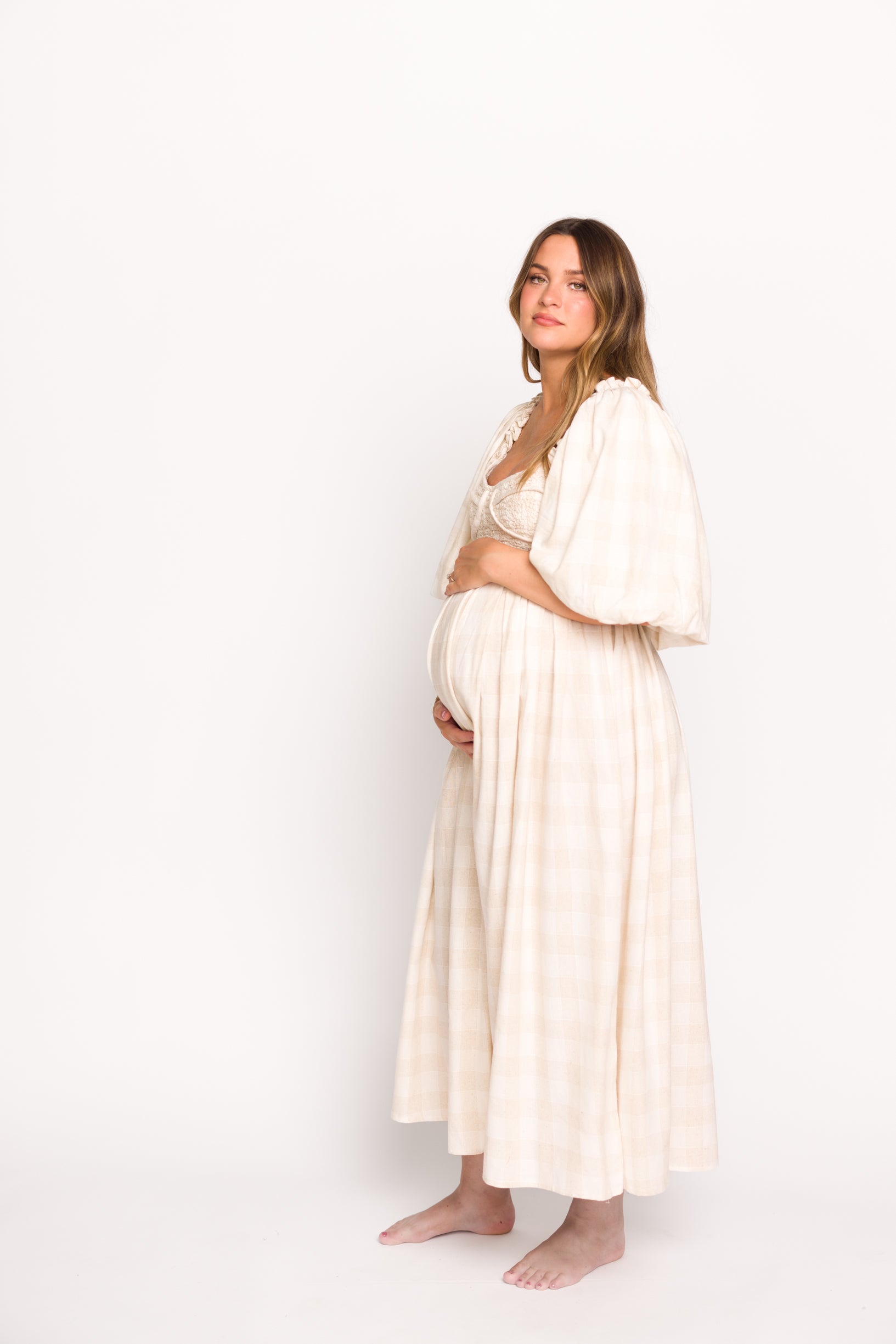 Harlow Maxi Dress in Natural Plaid - Bump Friendly Maternity Dress (Sizes S-3XL) for Pregnancy, Nursing & Everyday Comfort
