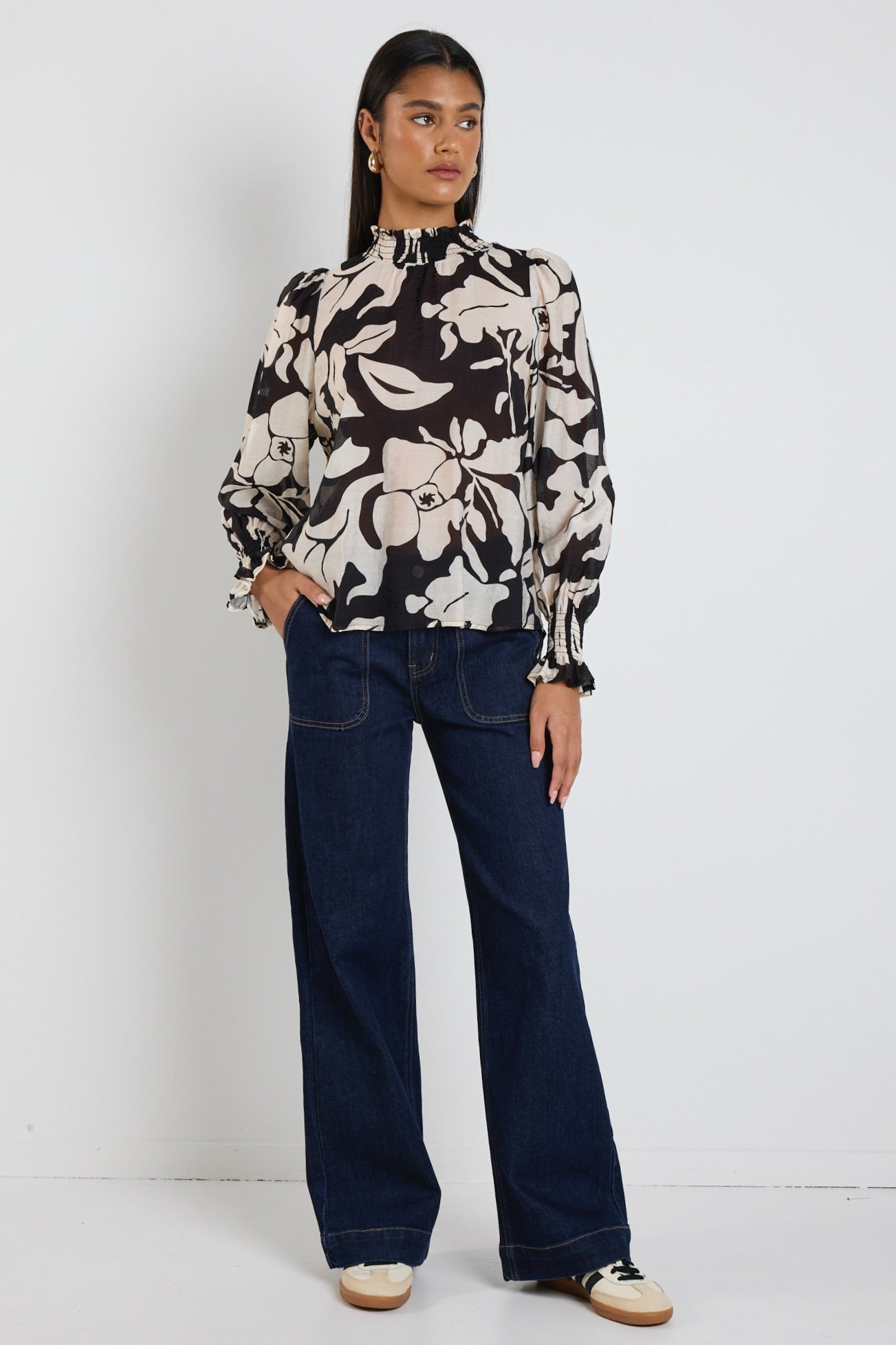 Elegant Black Floral High Neck Long Sleeve Blouse for Women | Stylish Party & Office Wear | Perfect for Date Nights & Professional Events