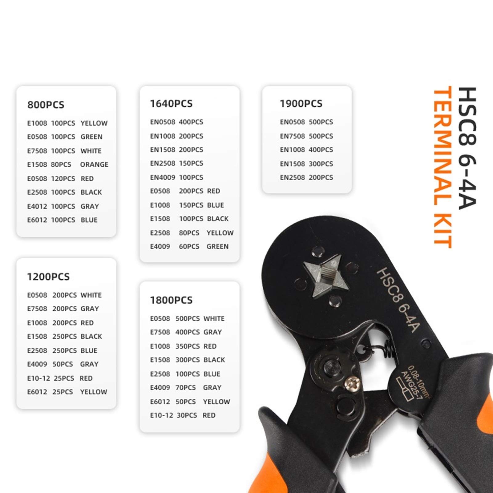 HSC8 6-4/6-6 1200pcs Hand Crimping Tool Kit - Mini Electrical Wire Crimper Pliers with Tubular Terminal Ferrule Connectors for Secure Wiring - Perfect for DIY Electronics, Automotive & Home Electrical Repairs