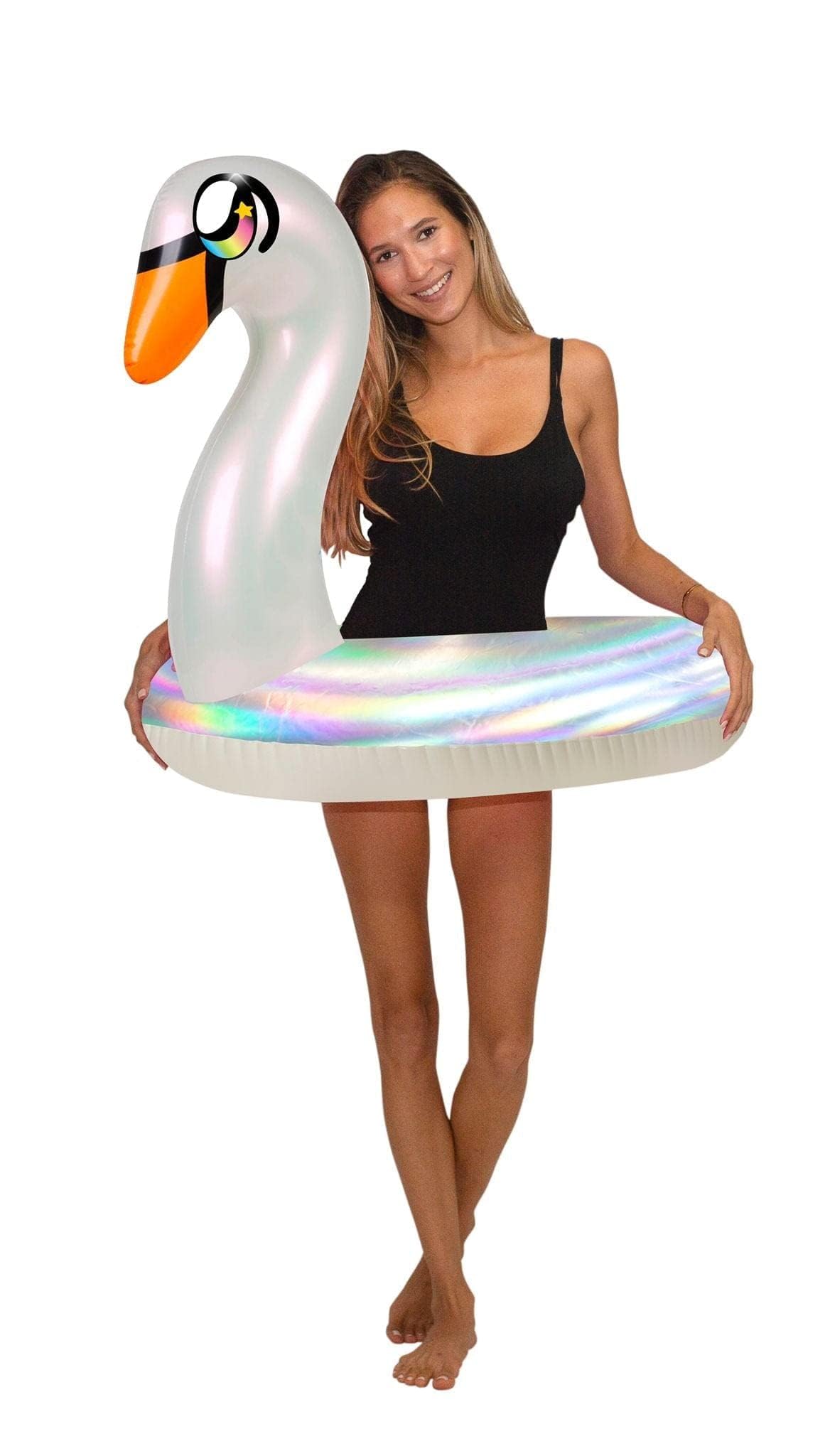 42 Inch Inflatable Goose Pool Tube - Holographic Jumbo Swim Ring for Kids & Adults | Perfect for Pool Parties, Beach Fun & Summer Water Activities