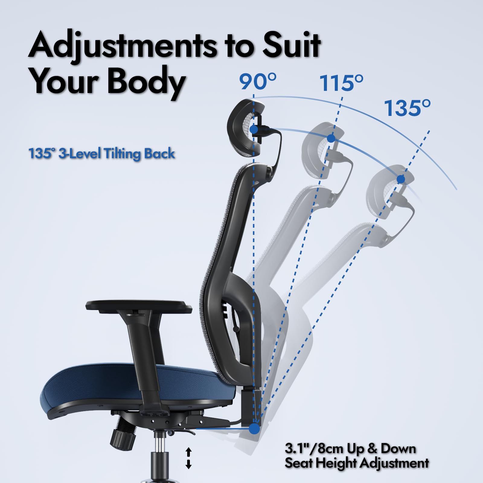 Ergonomic Home Office Chair with Lumbar Support - Adjustable Height, Headrest & Armrest - Thick Cushion Computer Desk Chair for Back Pain Relief (Swivel) - Perfect for Remote Work, Gaming & Long Study Sessions