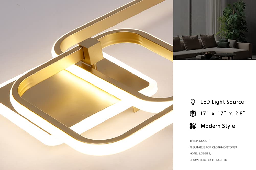 Becailyer 50W Modern LED Ceiling Light - Gold Geometric Square Flush Mount Lighting Fixture, 6000K Cool White - Perfect for Living Room, Bedroom, Dining Room & Office Spaces