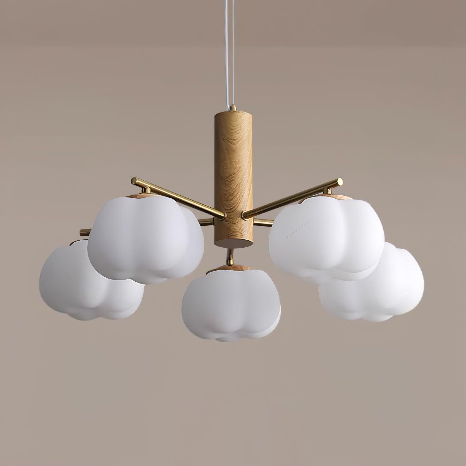 Handmade Cotton Ball Chandelier - Elegant Boho Home Decor for Bedroom, Nursery & Wedding | Soft Lighting Fixture with Natural Cotton Accents