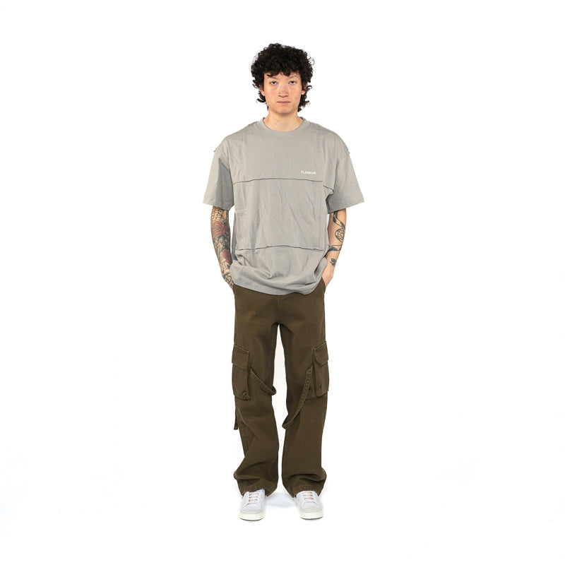 Premium Flaneur Cut & Sew T-Shirt for Men - Soft Cotton Comfort Fit Tee in Concrete Grey | Casual Wear, Street Style & Everyday Outfits