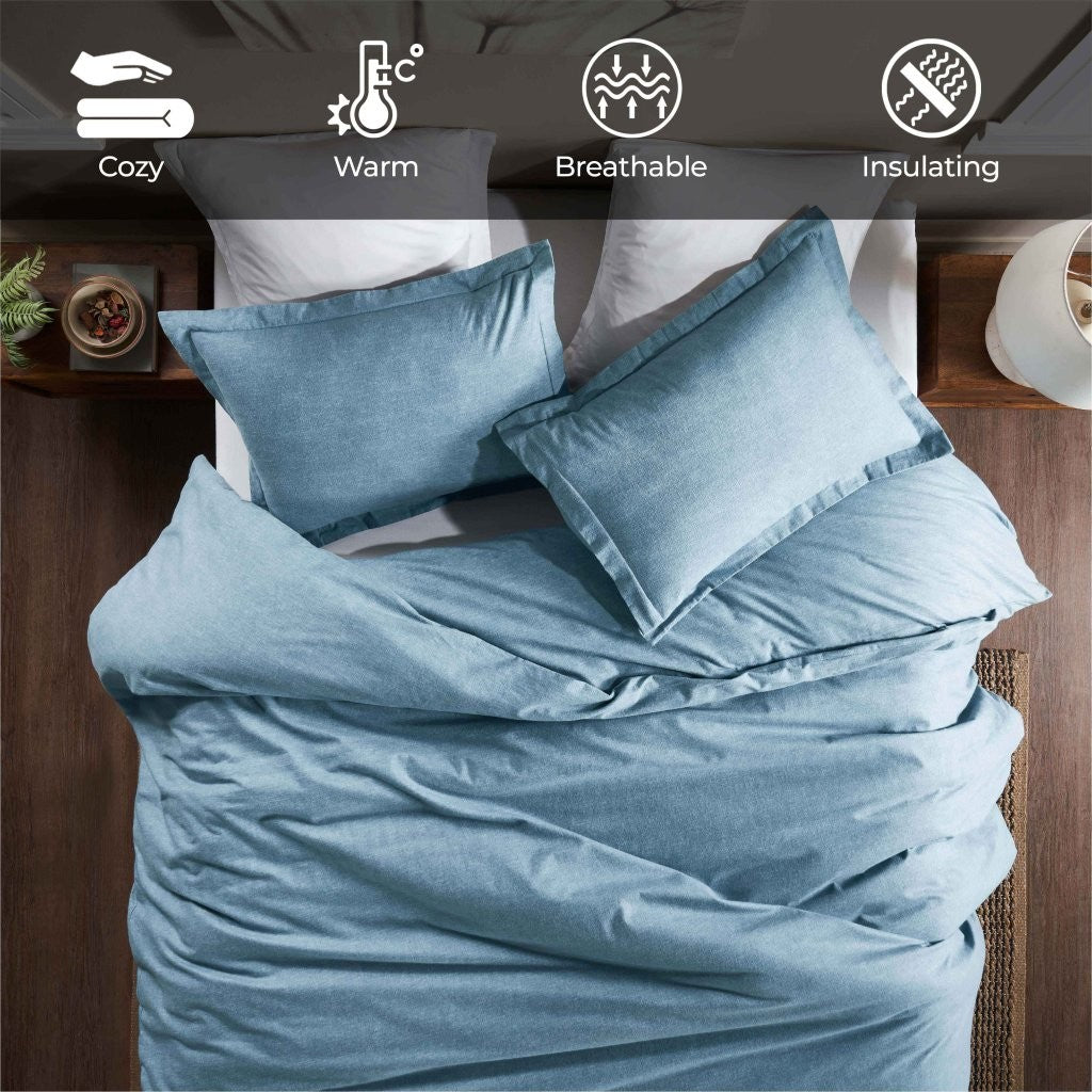 Soft Melange Flannel Cotton Two-Toned Brushed Duvet Cover Set - Cozy Bedding for Winter Nights & Guest Room Comfort