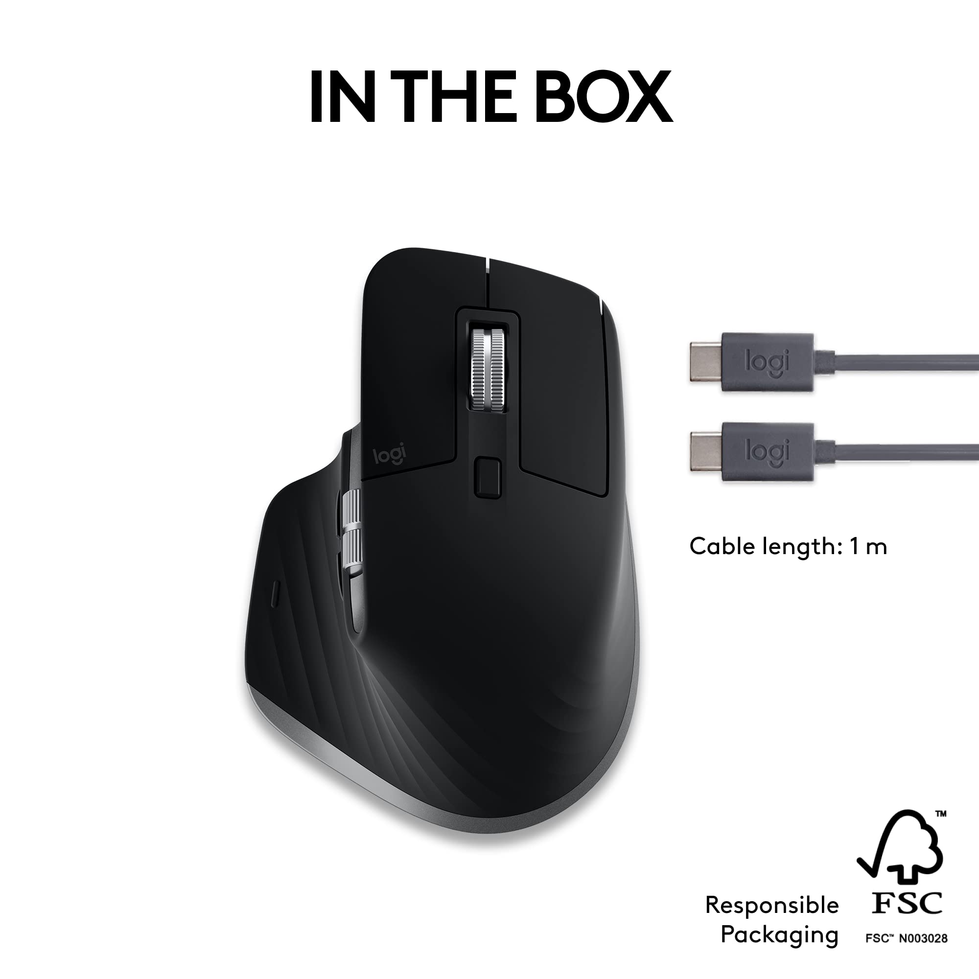 Logitech MX Master 3S Wireless Bluetooth Mouse for Mac - Ergonomic Design, Ultra-Fast Scrolling, 8000 DPI Precision, Glass Surface Tracking, Silent Clicks, USB-C Charging - Compatible with Apple MacBook & iPad (Space Gray) - Perfect for Office Work, Graphic Design & Video Editing