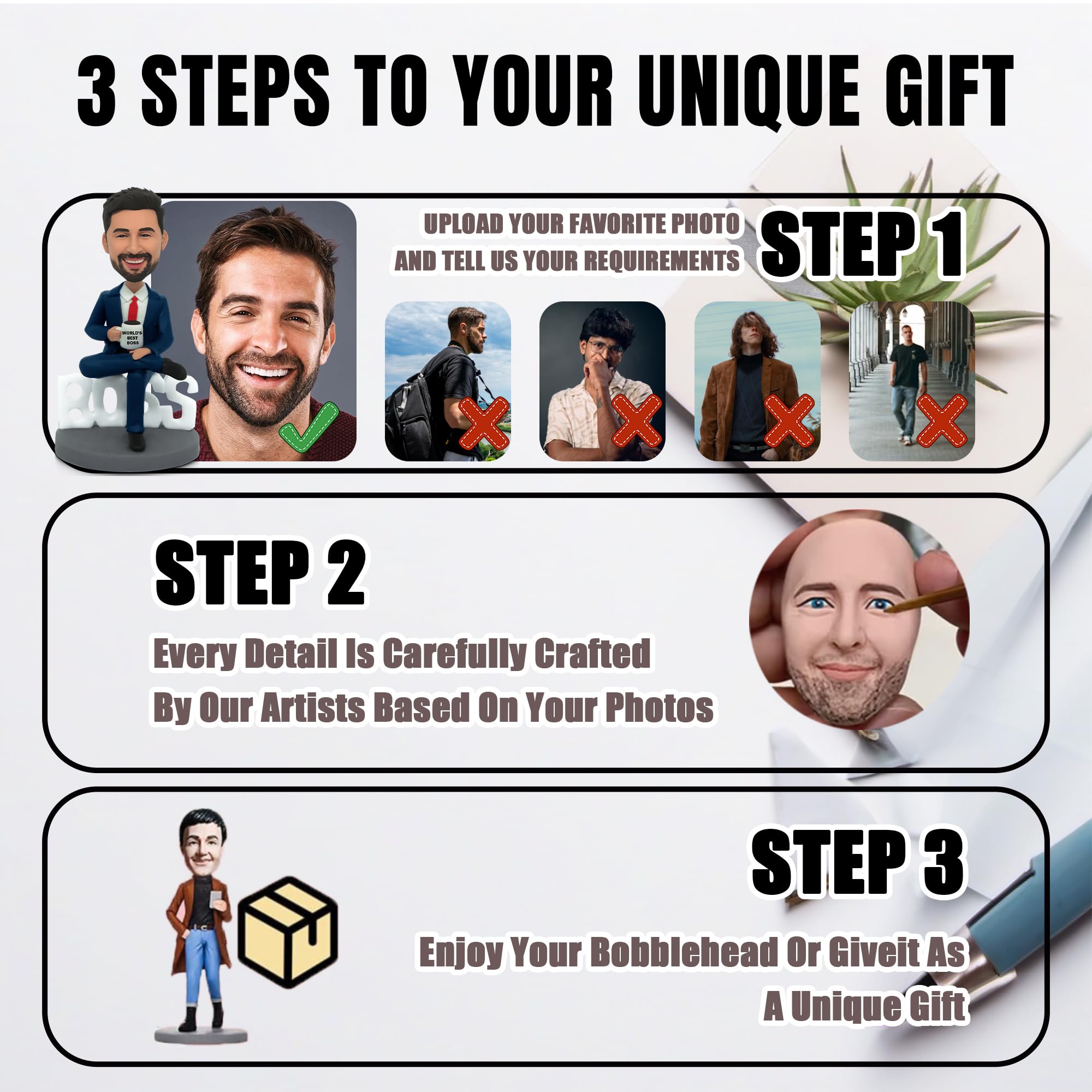 Custom Bobblehead Figurine - Personalized Handmade Photo Sculpture for Adults | Unique Collectible Gift for Men, Bosses & Boyfriends | Perfect for Birthdays, Anniversaries & Office Decor