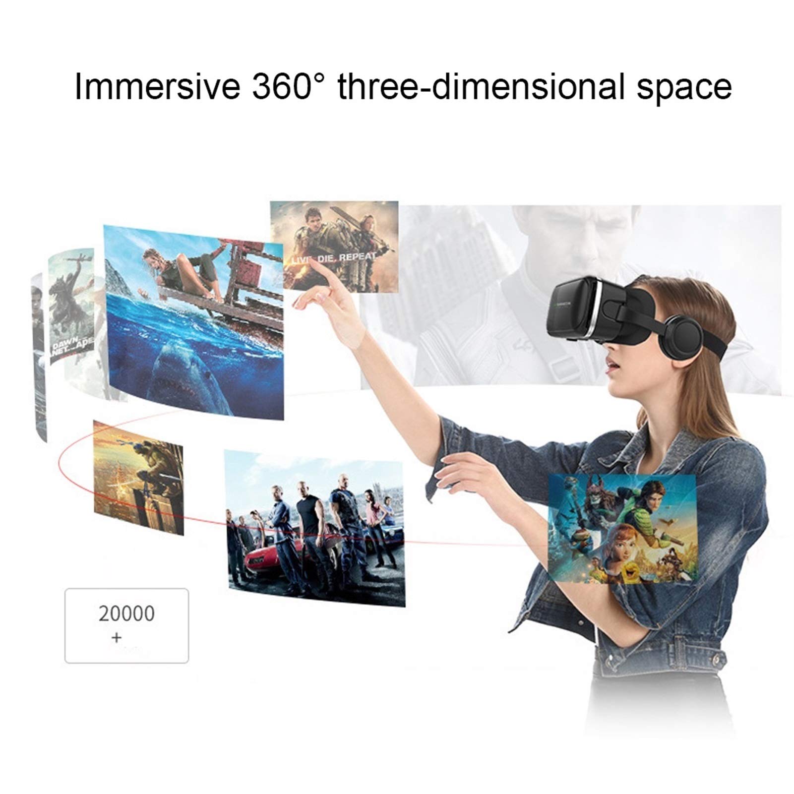 JYMYGS 3D VR Headset with Bluetooth Controller - Compatible with iPhone 13 Pro Max/13 Pro/13/12/11, Samsung Galaxy S21, Huawei, Xiaomi Series - Immersive Virtual Reality Gaming & Movie Experience (iOS Size)