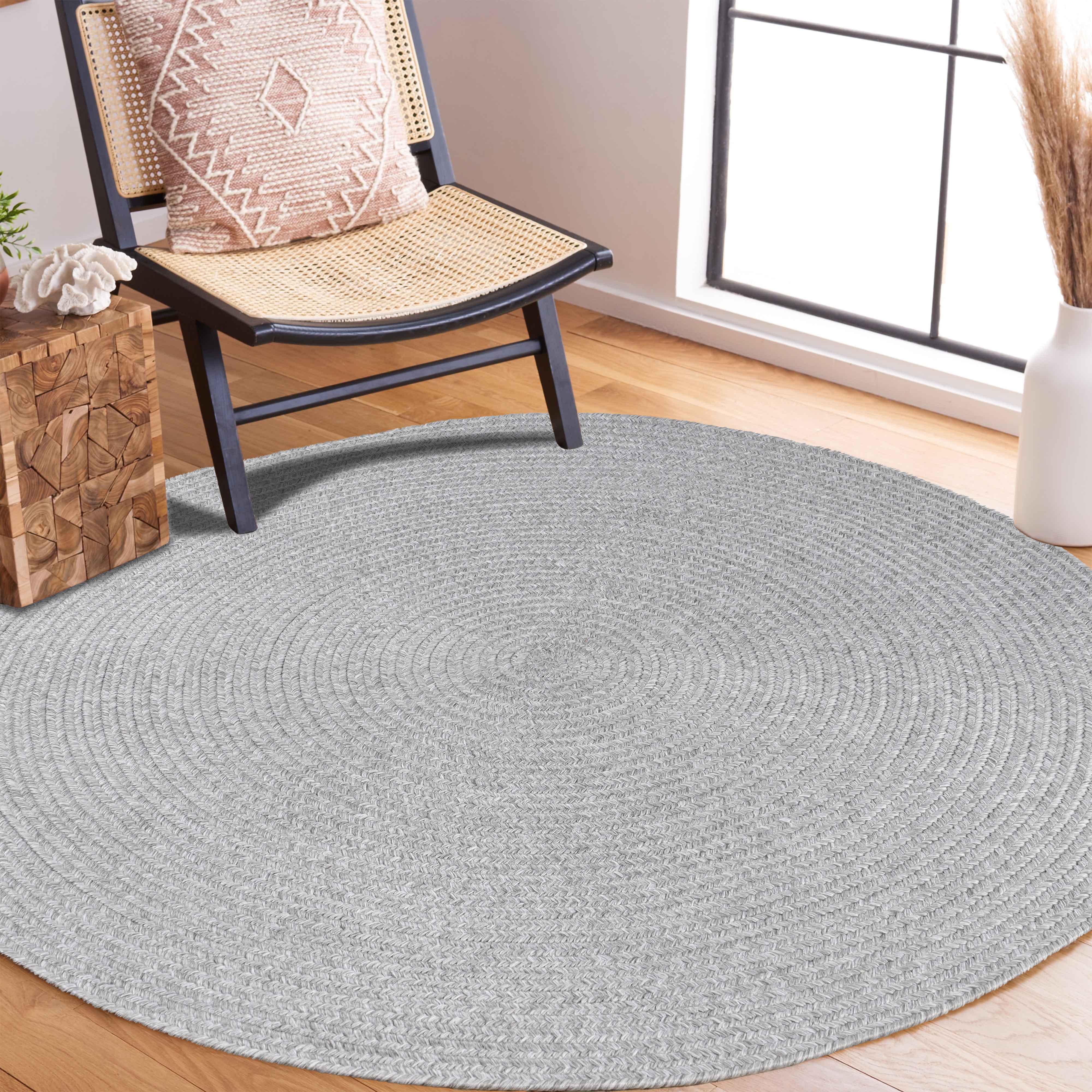 Bohemian Braided Round Area Rug - Indoor Outdoor Solid Woven Carpet for Living Room, Bedroom, Patio & Garden Decor
