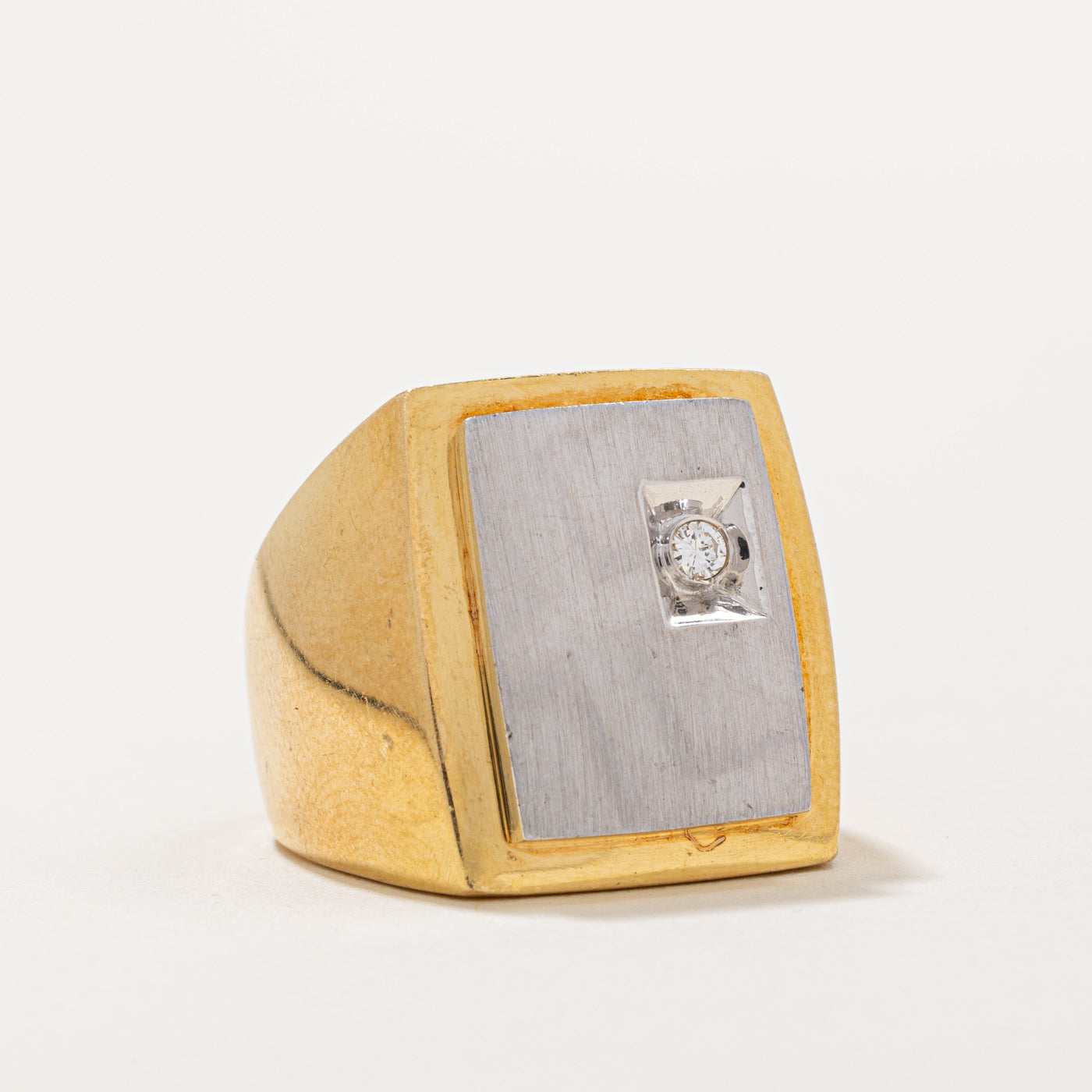Two Tone Gold Diamond Signet Ring - 0.05ct Genuine Diamond - Size 7.5 - Elegant Jewelry for Women - Perfect for Weddings, Anniversaries & Special Occasions