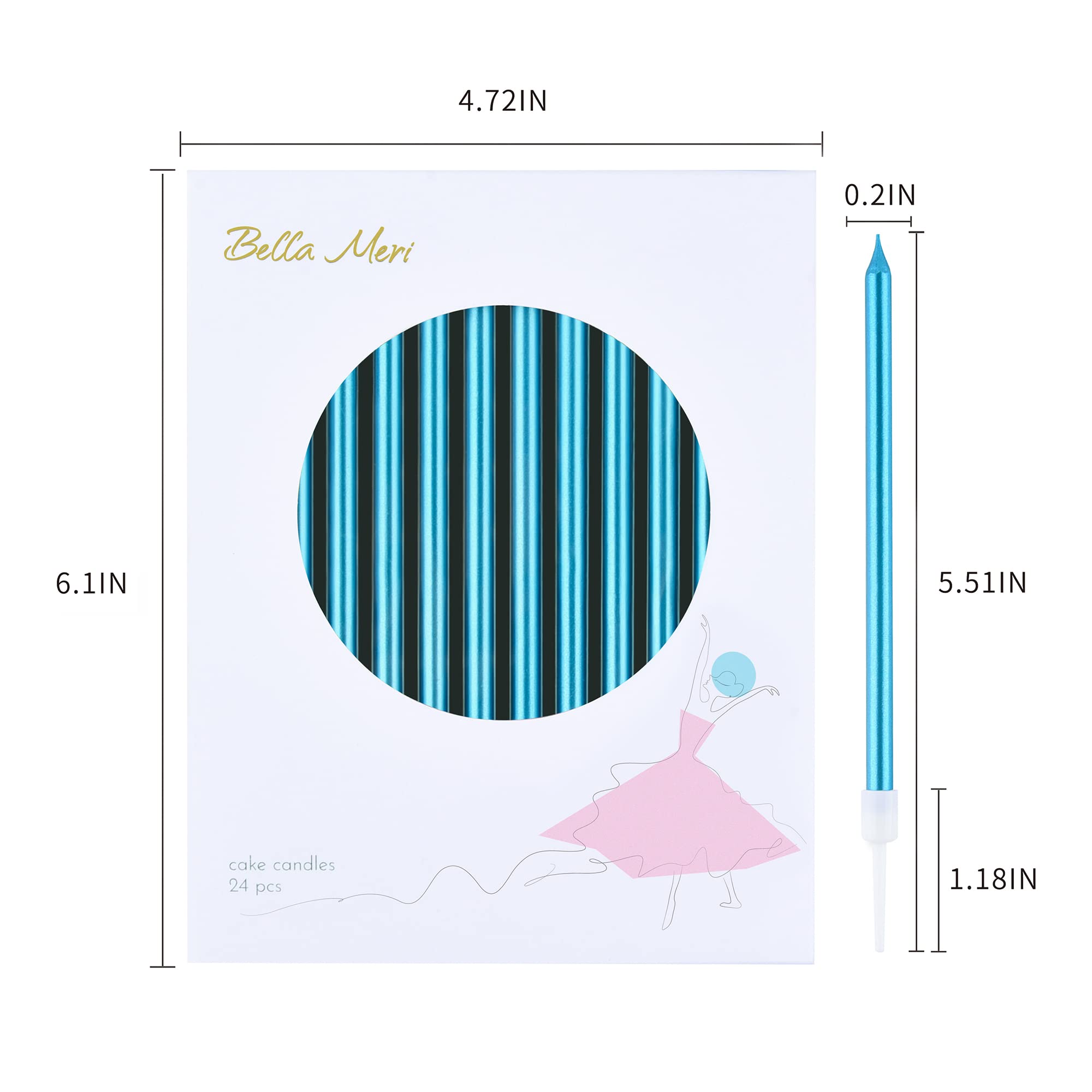 Bella Meri Blue Long Thin Metallic Birthday Candles - Elegant Cake Candles for Birthday Parties, Wedding Decorations & Special Events | Perfect for Cakes, Cupcakes & Dessert Displays