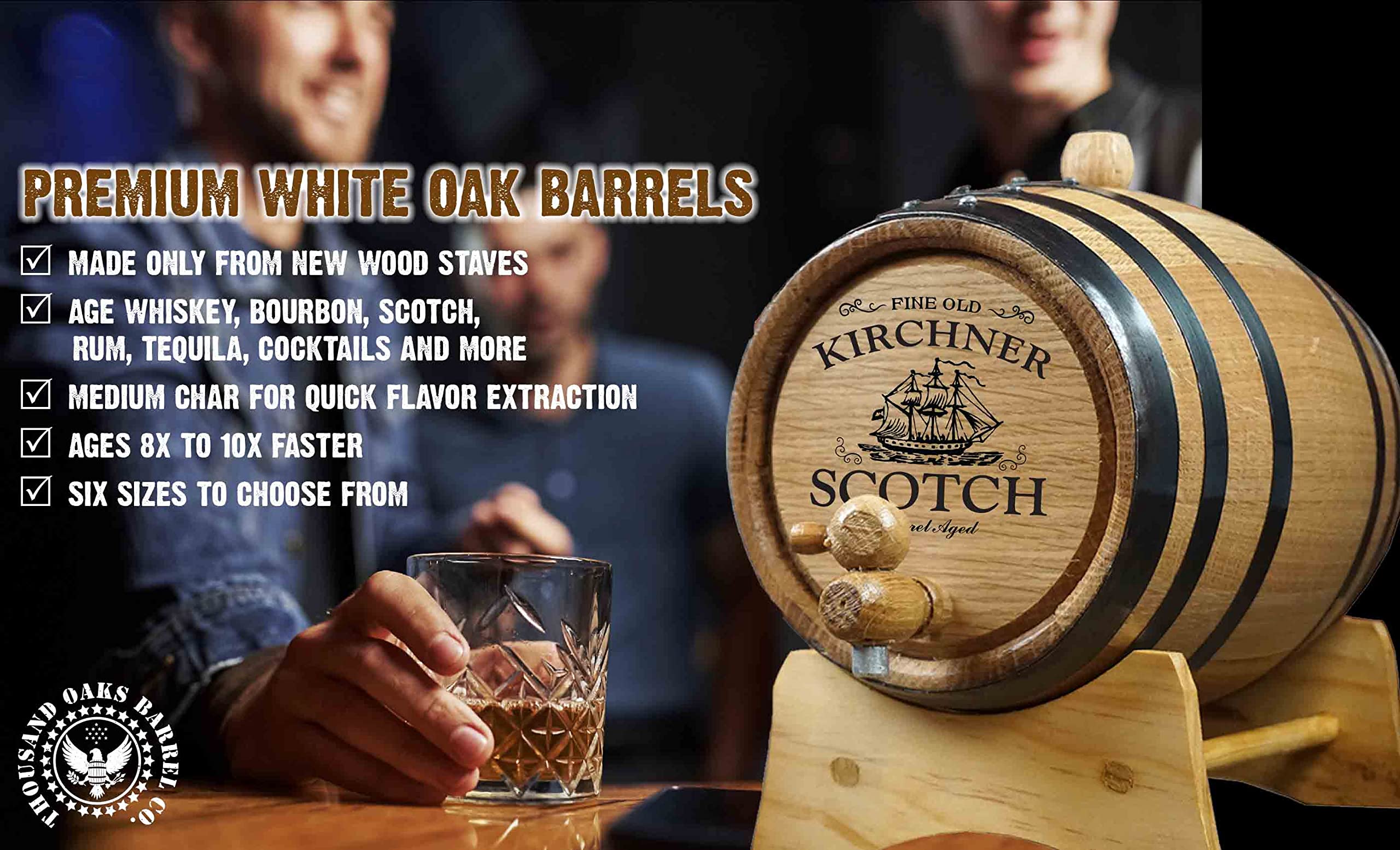 Personalized 5 Gallon Oak Whiskey Barrel (20 Liter) with Wood Stand, Spigot & Bung - Small 20L Aging Barrel for Home Brewing, Distilling, Bourbon Making & Cocktail Crafting - Perfect for Home Bars, Breweries & Whiskey Enthusiasts (B458)