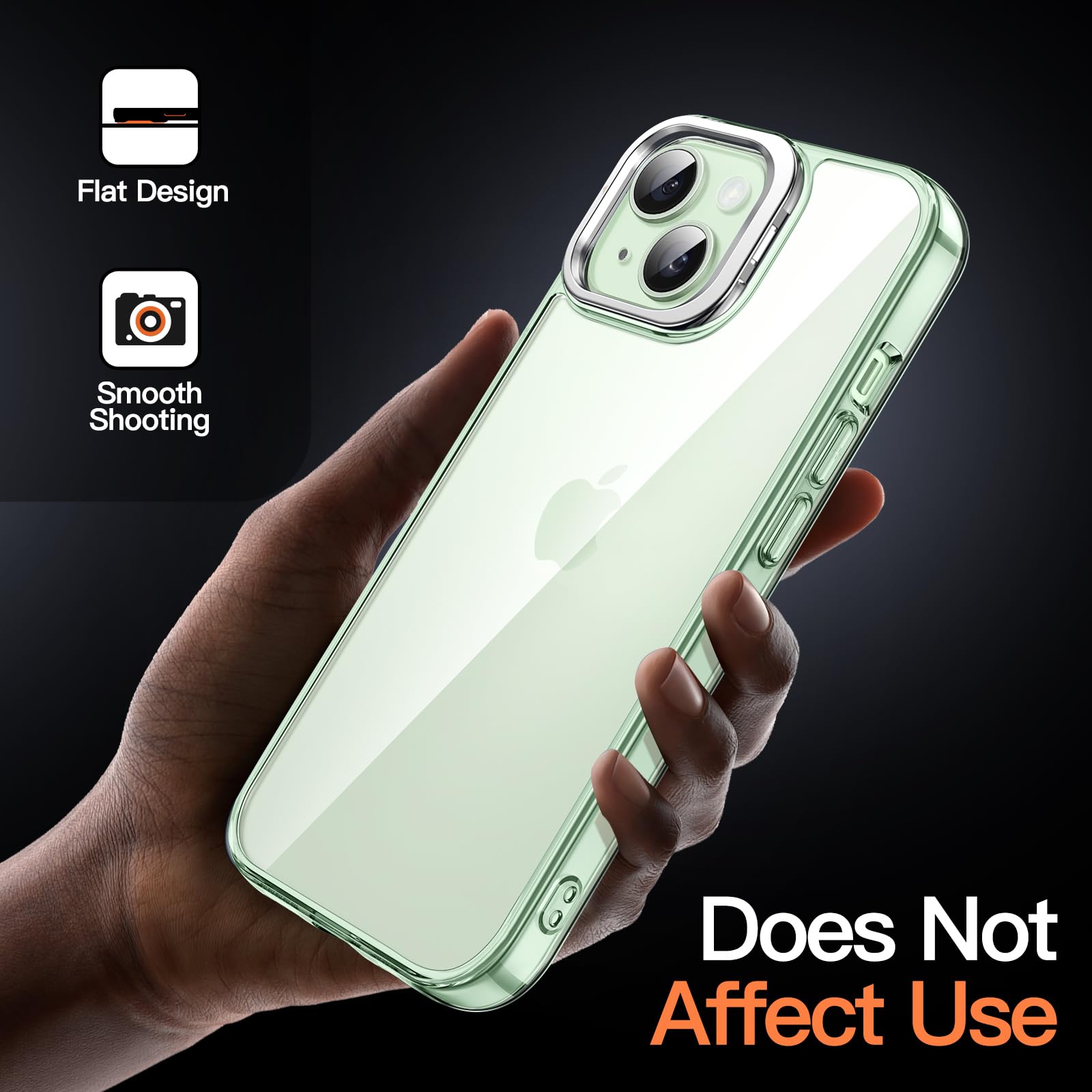 JETech iPhone 15 6.1-Inch Clear Kickstand Case with Camera Ring Stand - Shockproof, Anti-Yellowing, Anti-Scratch Bumper Cover (Green) - Perfect for Work, Travel & Everyday Protection
