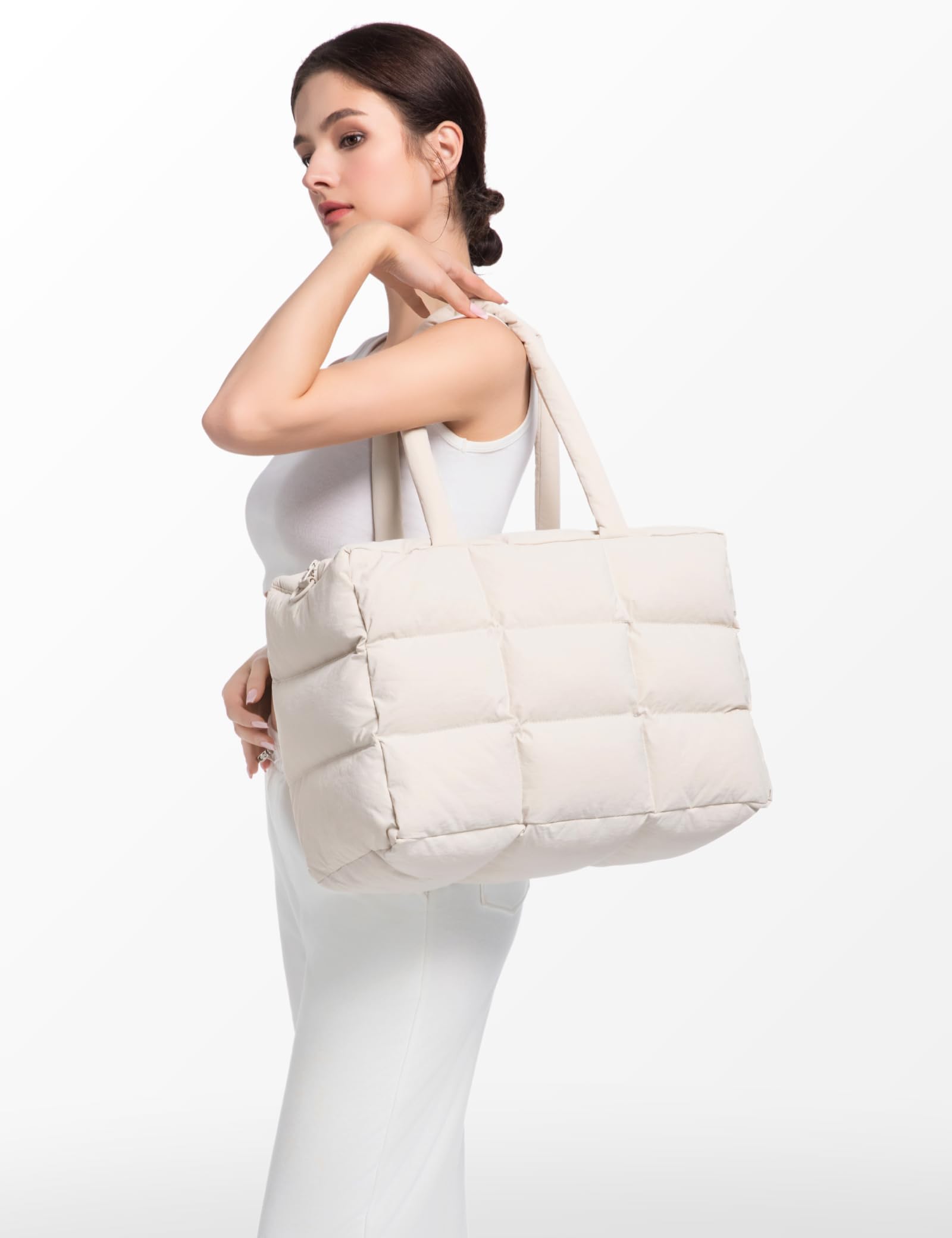 Quilted Puffer Tote Bag with Laptop Compartment - Work, Gym & Travel Carry-On