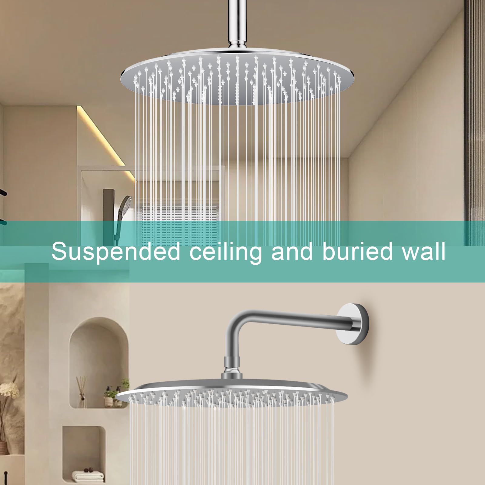 Premium Stainless Steel Rain Shower Head - Heavy Duty All Metal Construction, High Pressure Water Flow, Easy Installation - Modern Ultra-Thin Design for Bathroom & Spa (Chrome, 12 Inch) - Perfect for Relaxing Rainfall Shower Experience