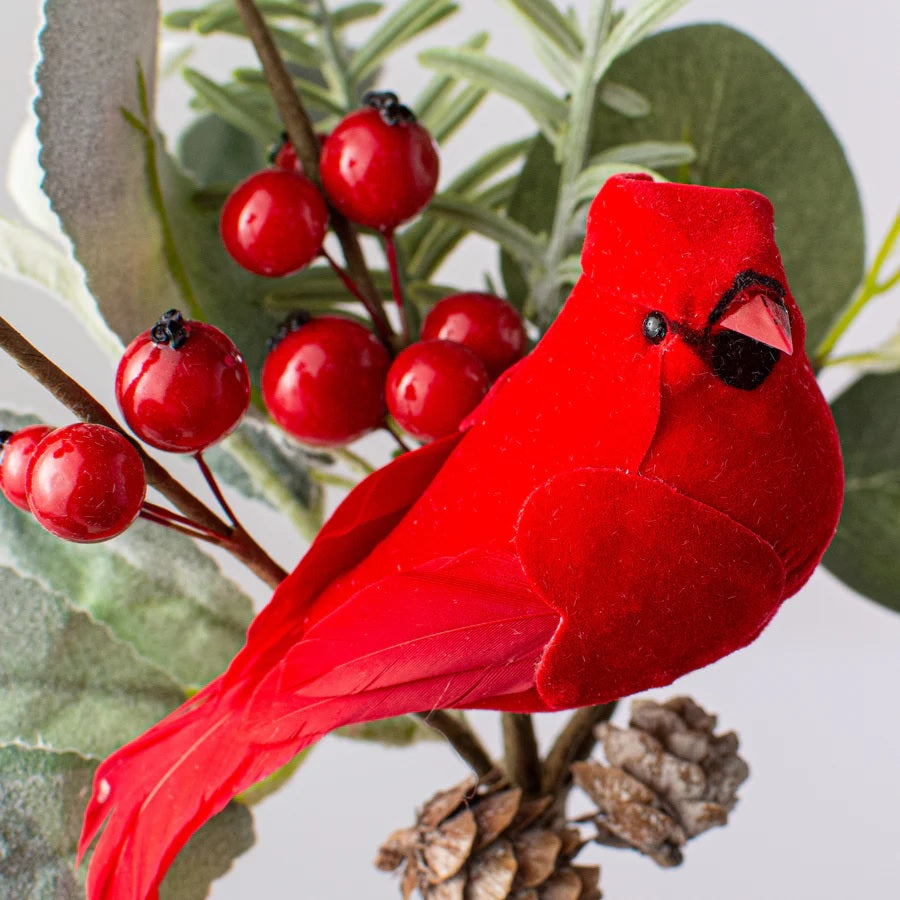 10 Pack Eucalyptus Pick Spray with Berries, Cardinal and Pine Cones - Floral Arrangement Decor for Weddings, Home, and Office