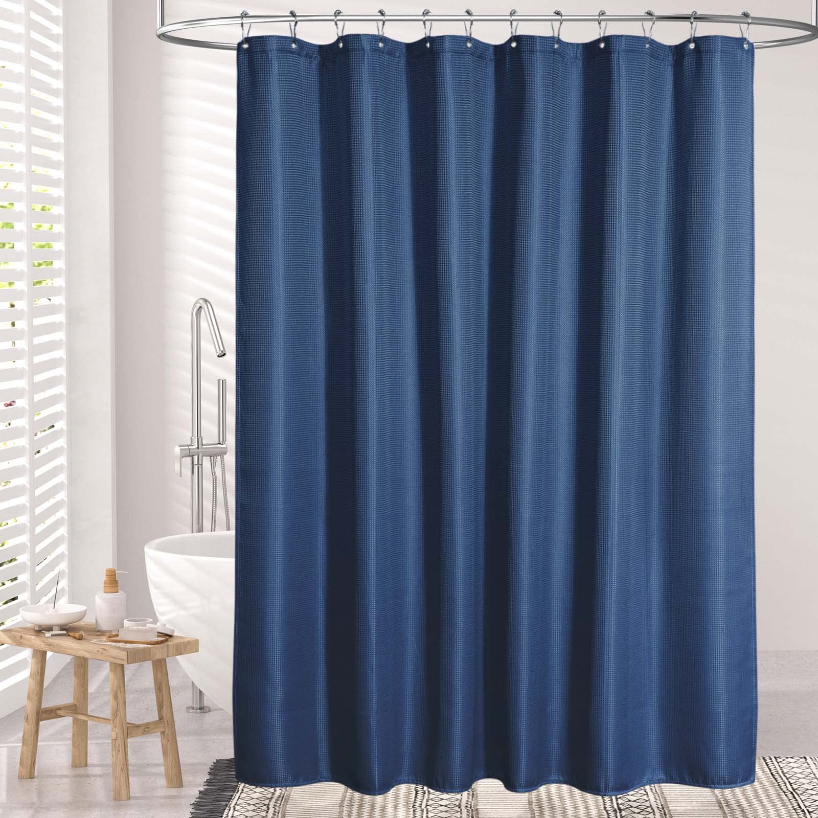 AmazerBath Waffle Weave Shower Curtain - Navy Blue Heavy Duty Hotel Quality Fabric Bathroom Curtain, 72x72 Inches - Perfect for Spa-Like Bathrooms & Luxury Hotel Decor