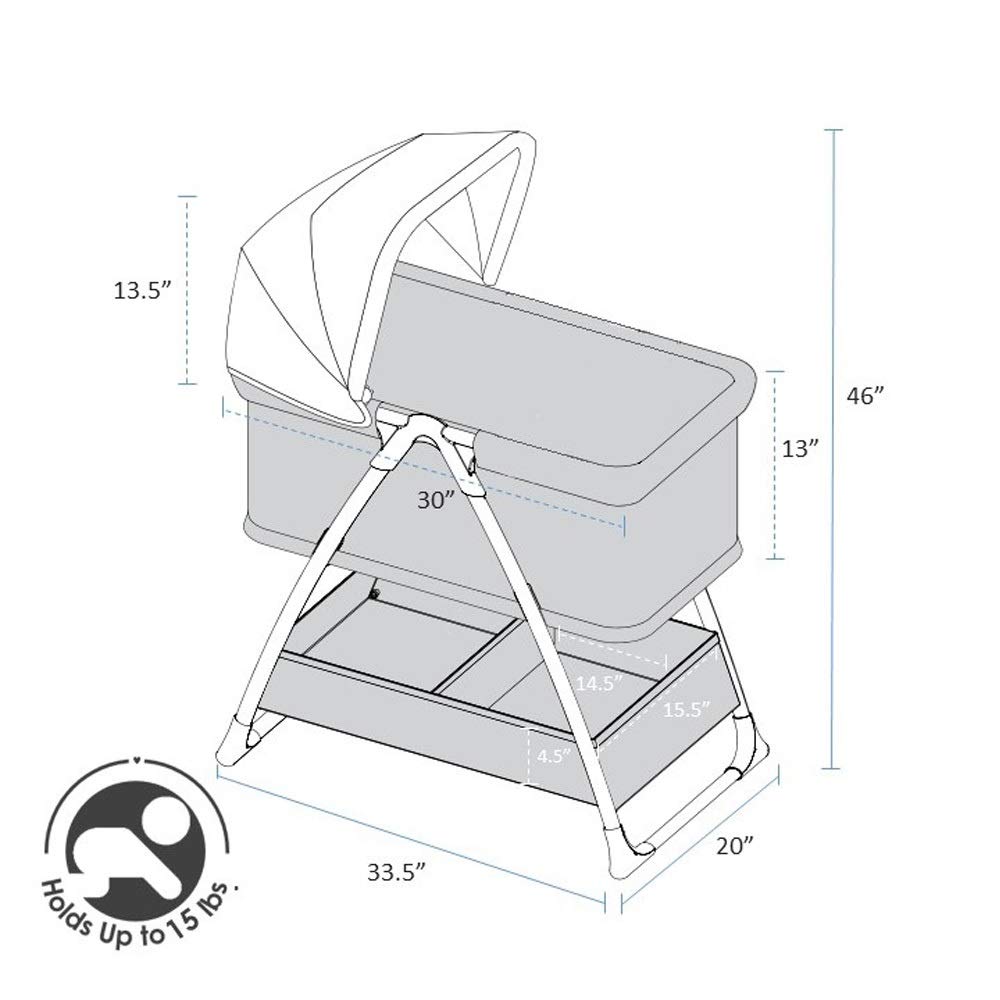Simmons Kids City Sleeper Portable Bassinet & Bedside Crib with Nightlight, Vibration, Rotating Stars & Activity Mobile - Grey Tweed | Perfect for Newborns & Nursery Room Decor