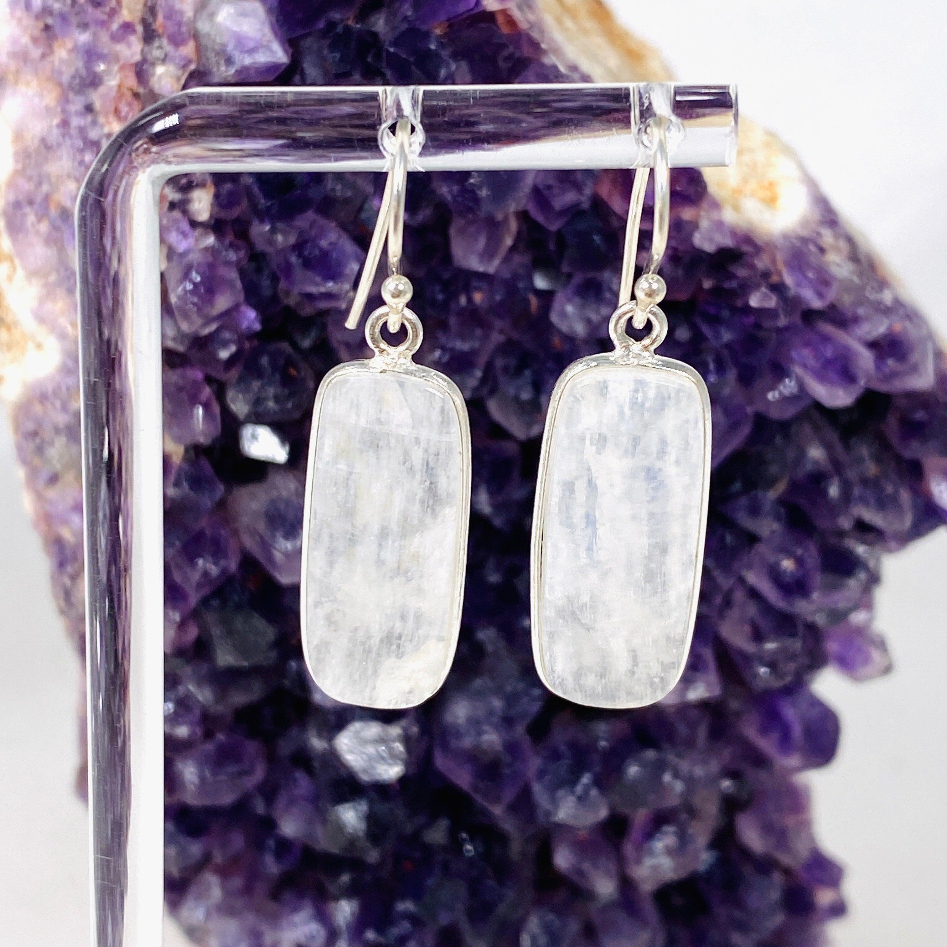 Moonstone Rectangular Earrings for Women - Sterling Silver Dangle Earrings KEGJ1390 - Perfect for Wedding, Party & Evening Wear