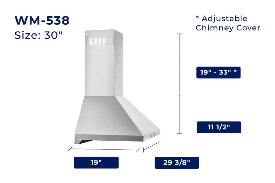 Hauslane Chef Convertible Stainless Steel Wall Mount Range Hood - 30