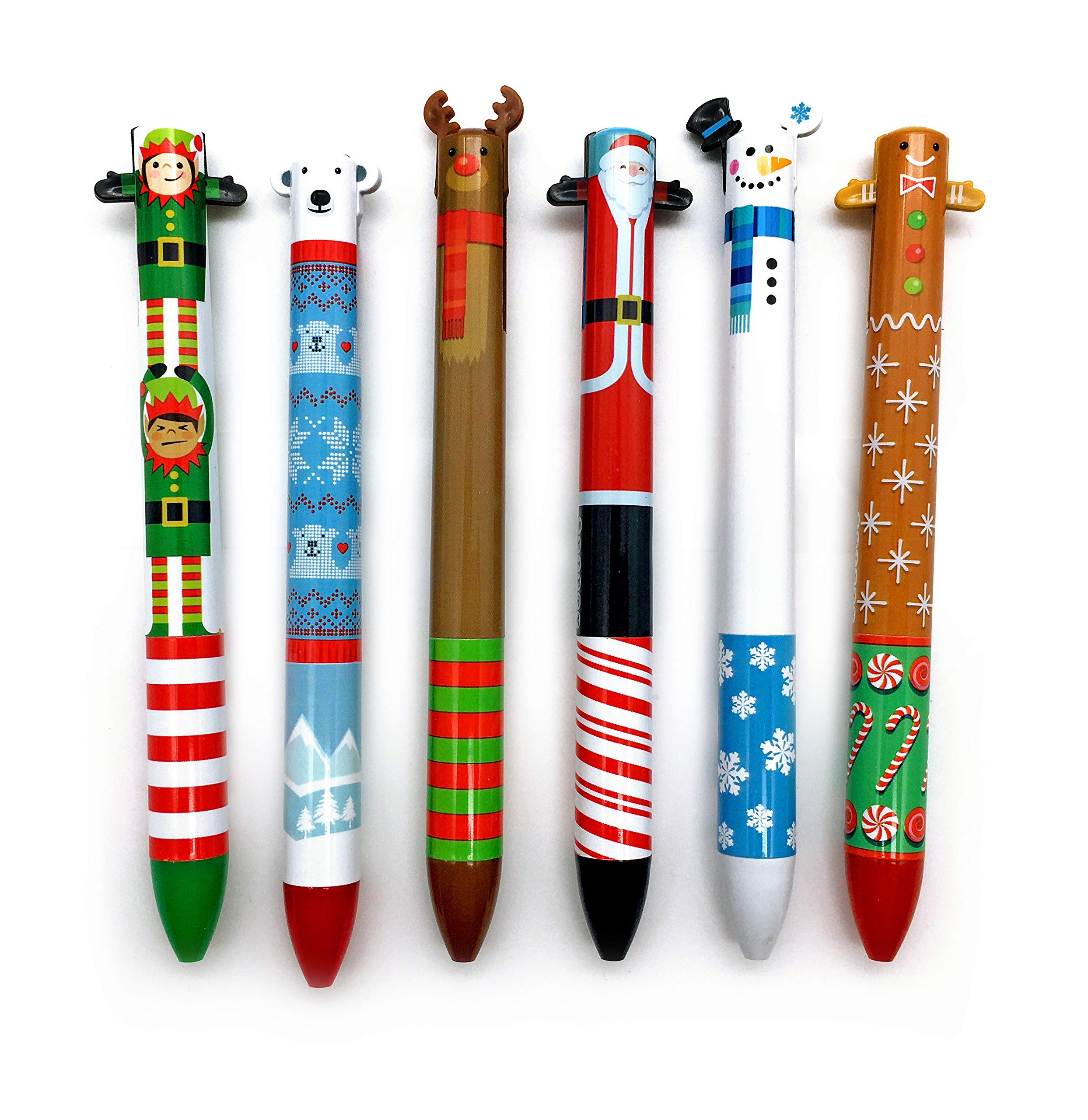 Twice as Nice 2 Color Click Pens - Happy Holiday Gift Set of 6 - Perfect for Office, School & Holiday Gifting
