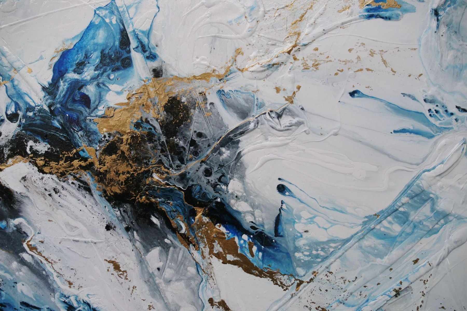 Golden Midnight 190cm x 100cm Gold Blue Black Textured Abstract Canvas Wall Art - Modern Home Decor for Living Room, Bedroom & Office