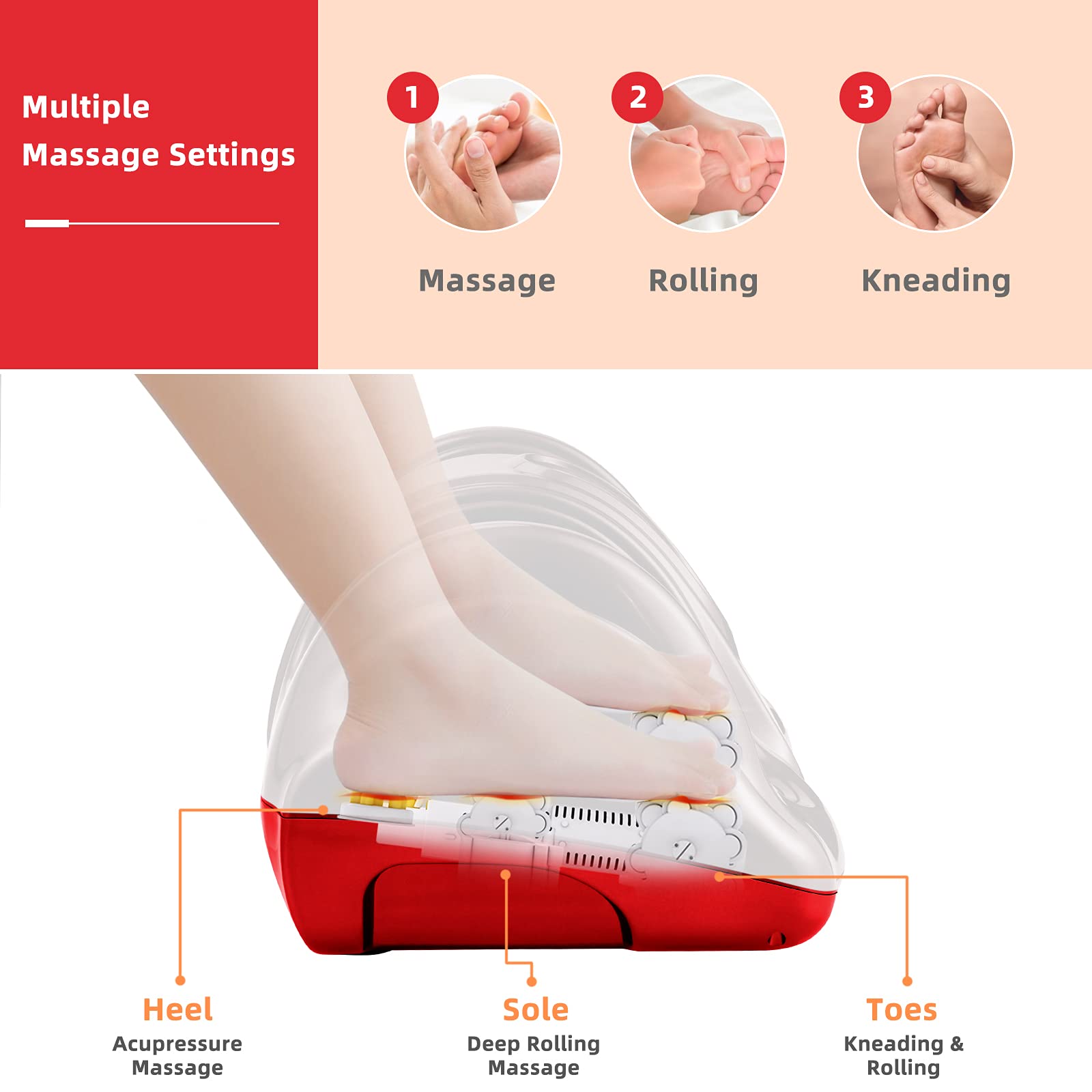 RELAX4LIFE Shiatsu Foot Massager Machine with Remote Control - 4 Programs & 3 Modes for Plantar Fasciitis Relief, Electric Calf & Foot Massager with Deep Kneading & Rolling Therapy - Perfect for Home, Office & Post-Workout Muscle Recovery (Red)
