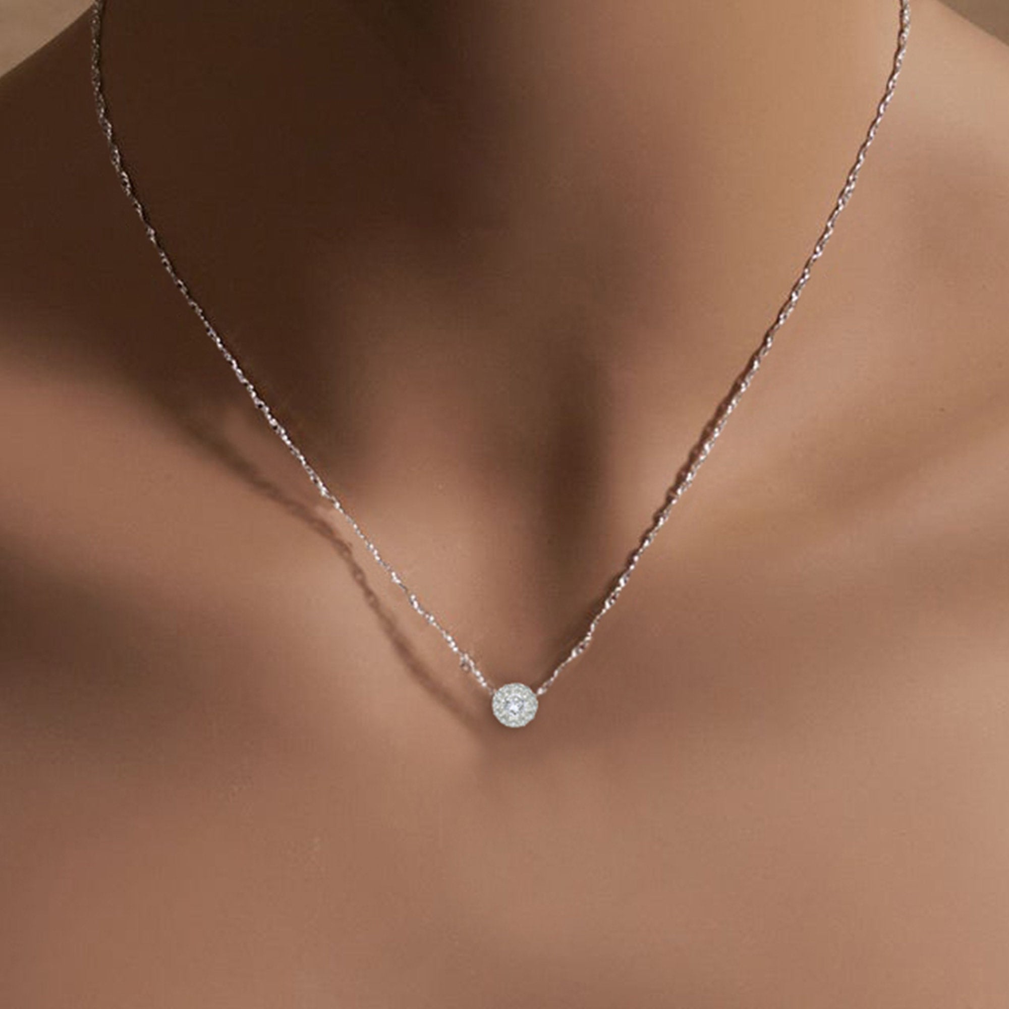 0.47cttw Half Carat Cluster Diamond Halo Pendant in 14K White Gold | Elegant Necklace for Women, Perfect Gift for Anniversary, Valentine's Day & Special Occasions