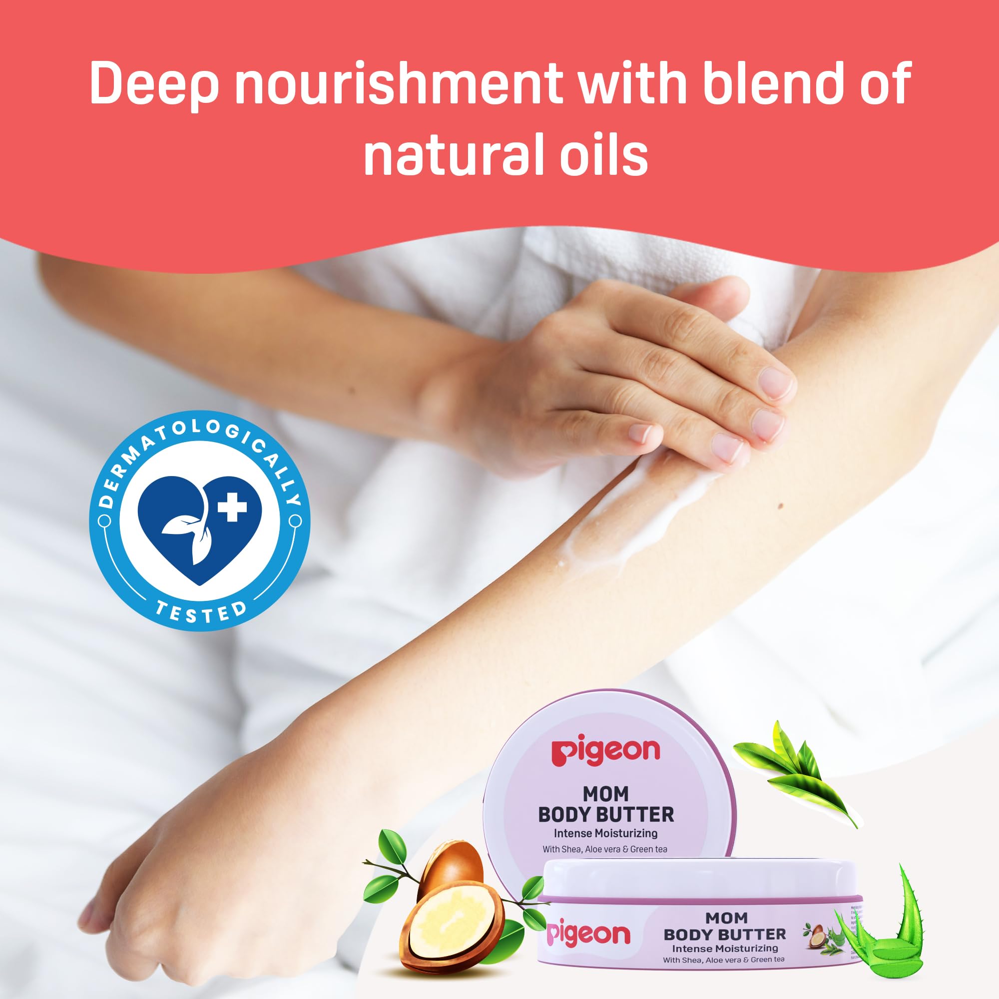 Pigeon Natural Body Butter for Pregnant Belly - Shea & Aloe Vera Moisturizer to Prevent Dry & Itchy Skin - 50g - Perfect for Pregnancy Stretch Marks & Daily Hydration