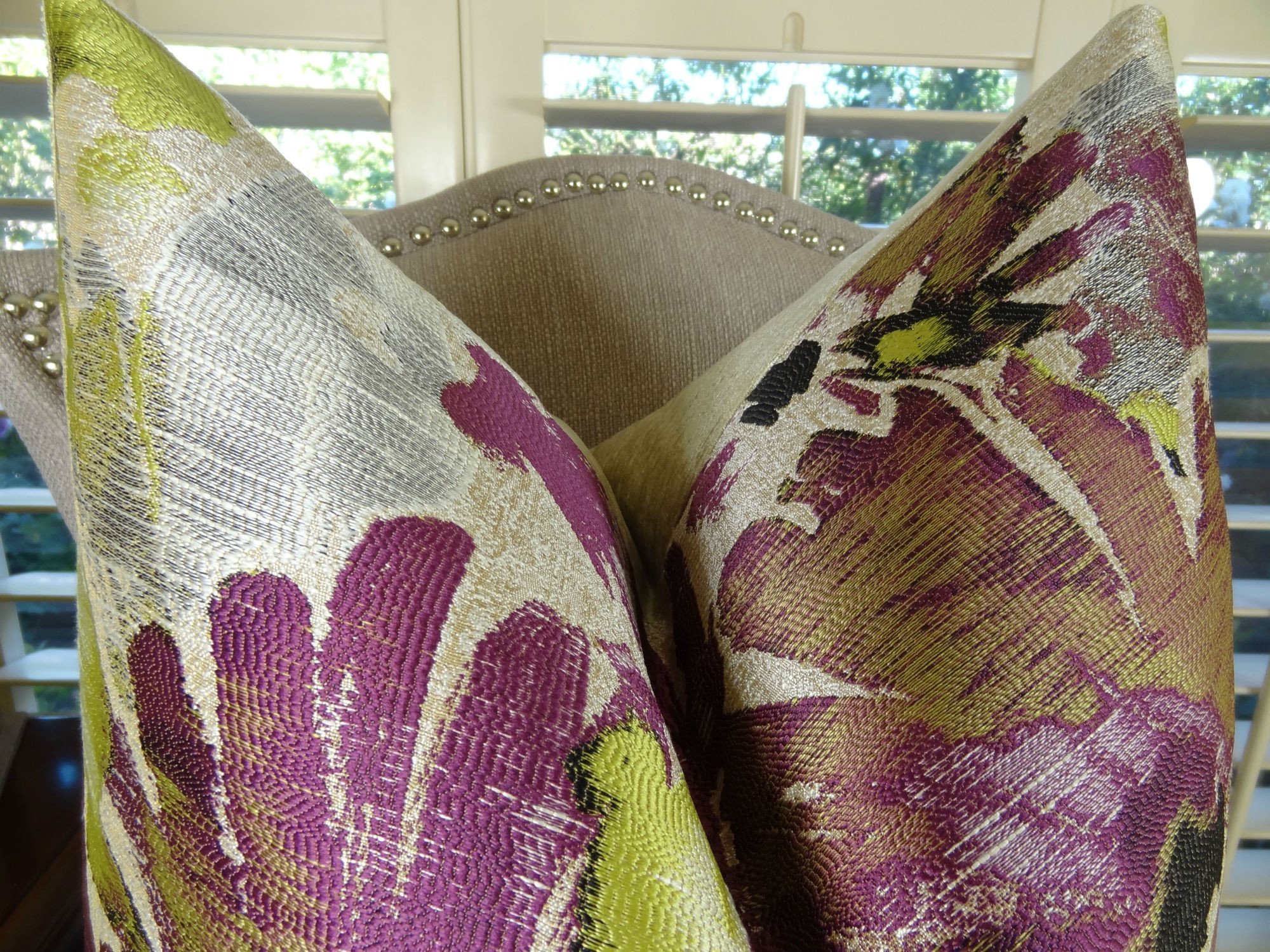 Designer Floral Throw Pillow - Modern Berry Fuchsia Citrine Yellow Ivory Grey Decorative Cushion | Made in USA | Perfect for Living Room Sofa, Bedroom Decor & Home Styling