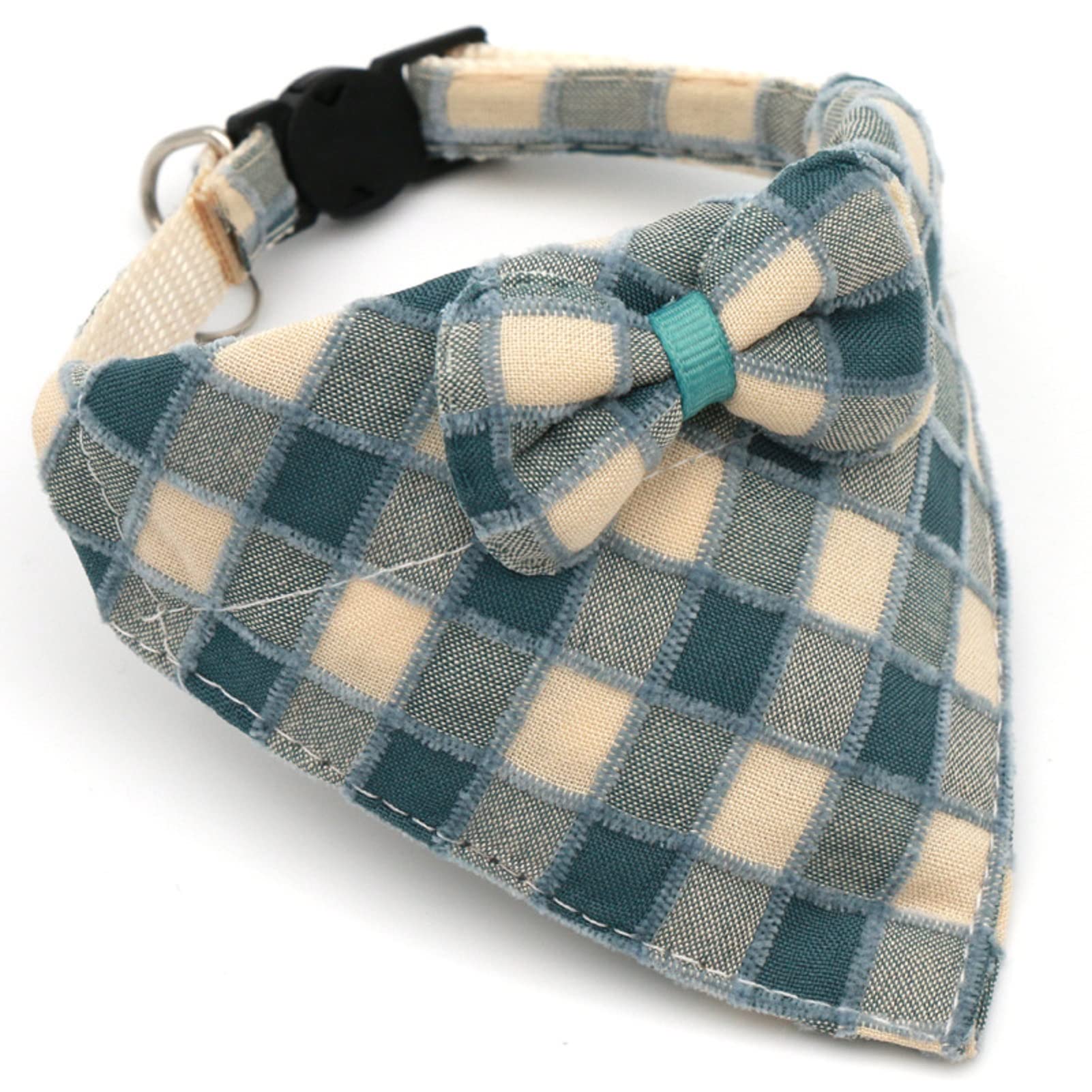 Adjustable Plaid Dog Collar with Bow - Cute Checkered Pet Collar for Small Dogs & Cats (Navy Blue) | Perfect for Parties, Photos & Daily Walks