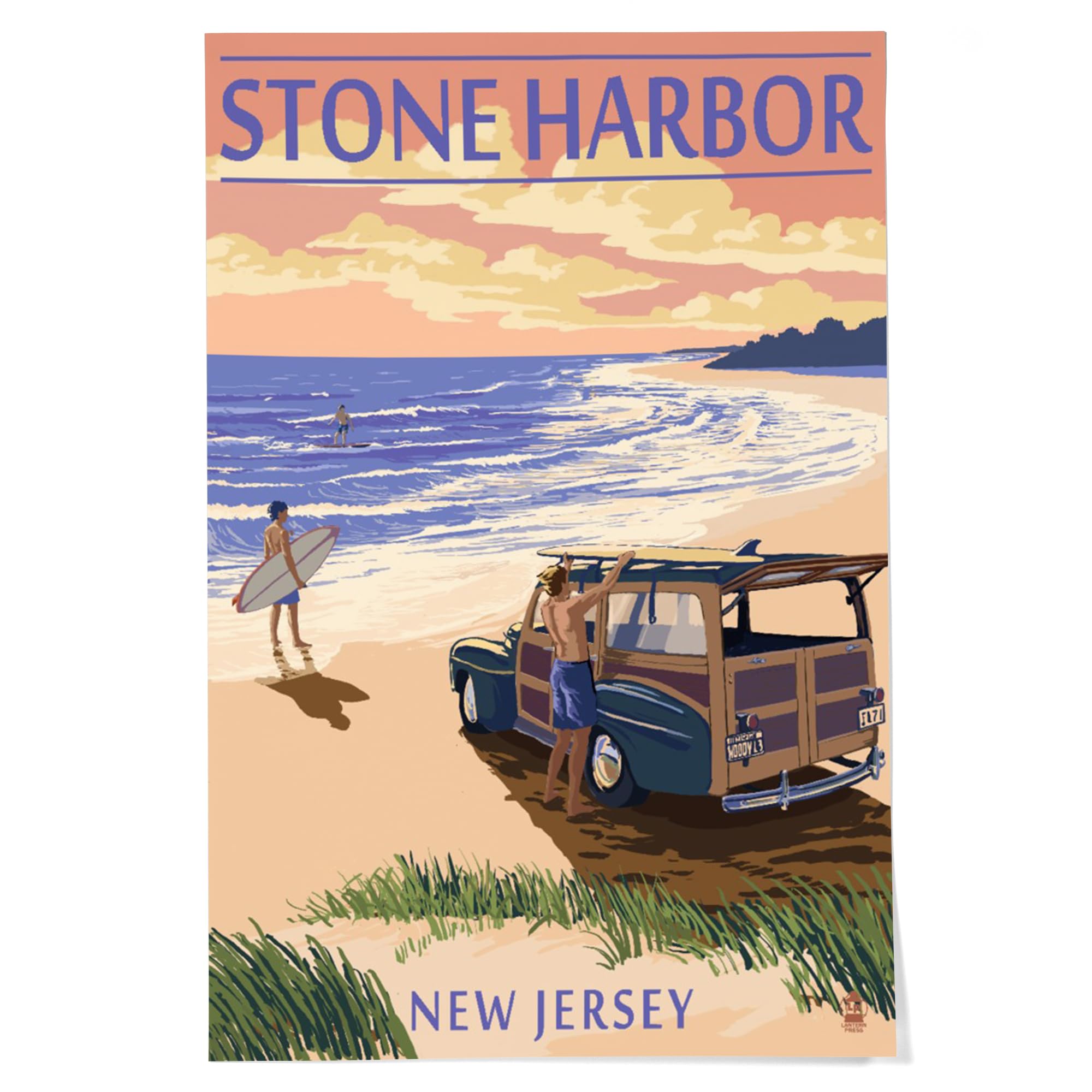 Lantern Press 24x36 Inch Giclee Art Print - Stone Harbor New Jersey Beach Wall Decor with Woody - Coastal Home Decor for Living Room, Bedroom & Office