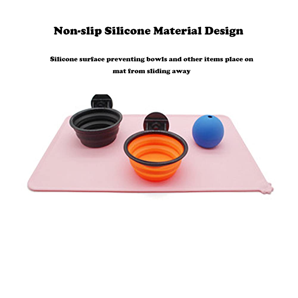 Waterproof Non-Slip Silicone Pet Feeding Mat for Dogs & Cats - Raised Edge Spill-Proof Design, Easy Clean Food & Water Bowl Tray - Keep Floors Clean (Pink) | Perfect for Kitchen, Dining Area & Travel Use