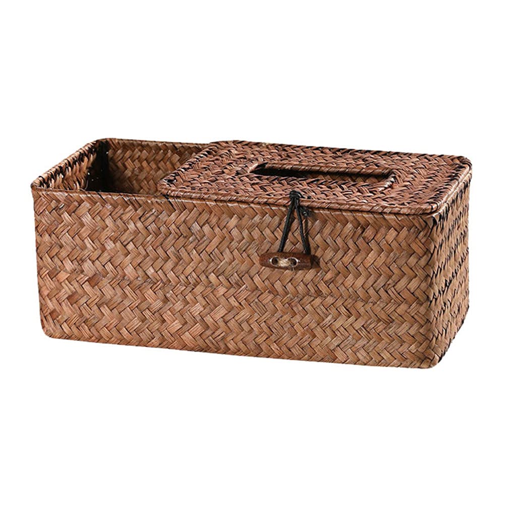 Cabilock Seagrass Storage Basket - 2 Compartment Woven Organizer Bin for Home, Kitchen, Bedroom | Perfect for Coffee, Paper Towels & Sundries Storage | Natural Fiber Home Decor & Organization Solution
