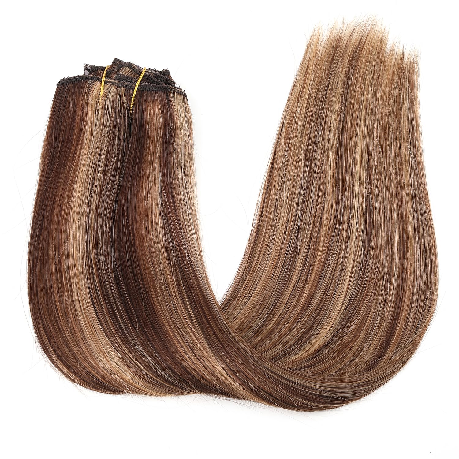 Clip in Human Hair Extensions 14inch - 8pcs 120g Real Human Hair Extensions Straight with 4/27 Balayage (Strawberry Blonde to Medium Brown) - Perfect for Daily Styling, Volume Boost & Special Occasions