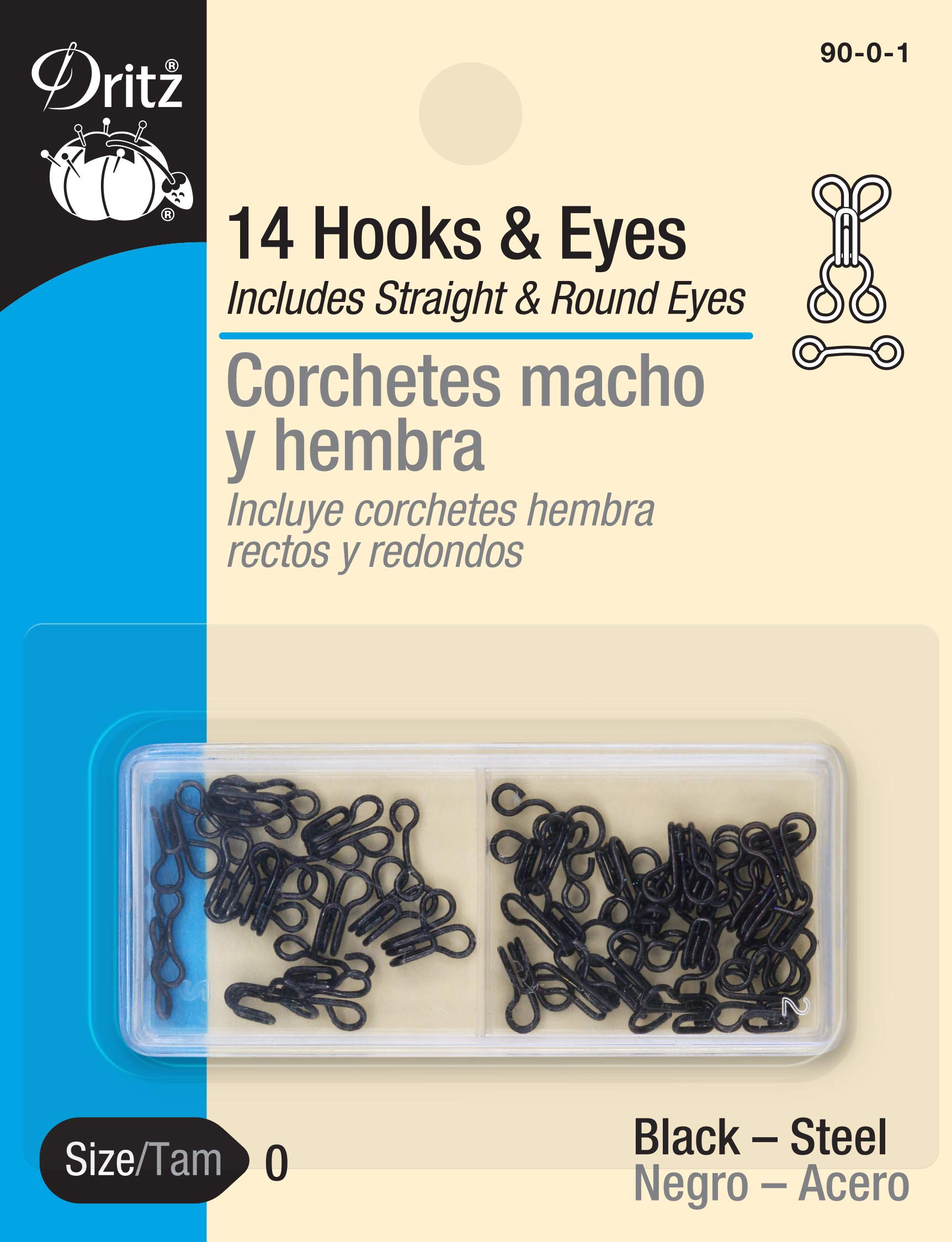 Dritz Size 0 Black Hooks & Eyes - Premium Sewing Fasteners for Dresses, Coats & DIY Garments - Perfect for Tailoring, Crafting & Clothing Repairs
