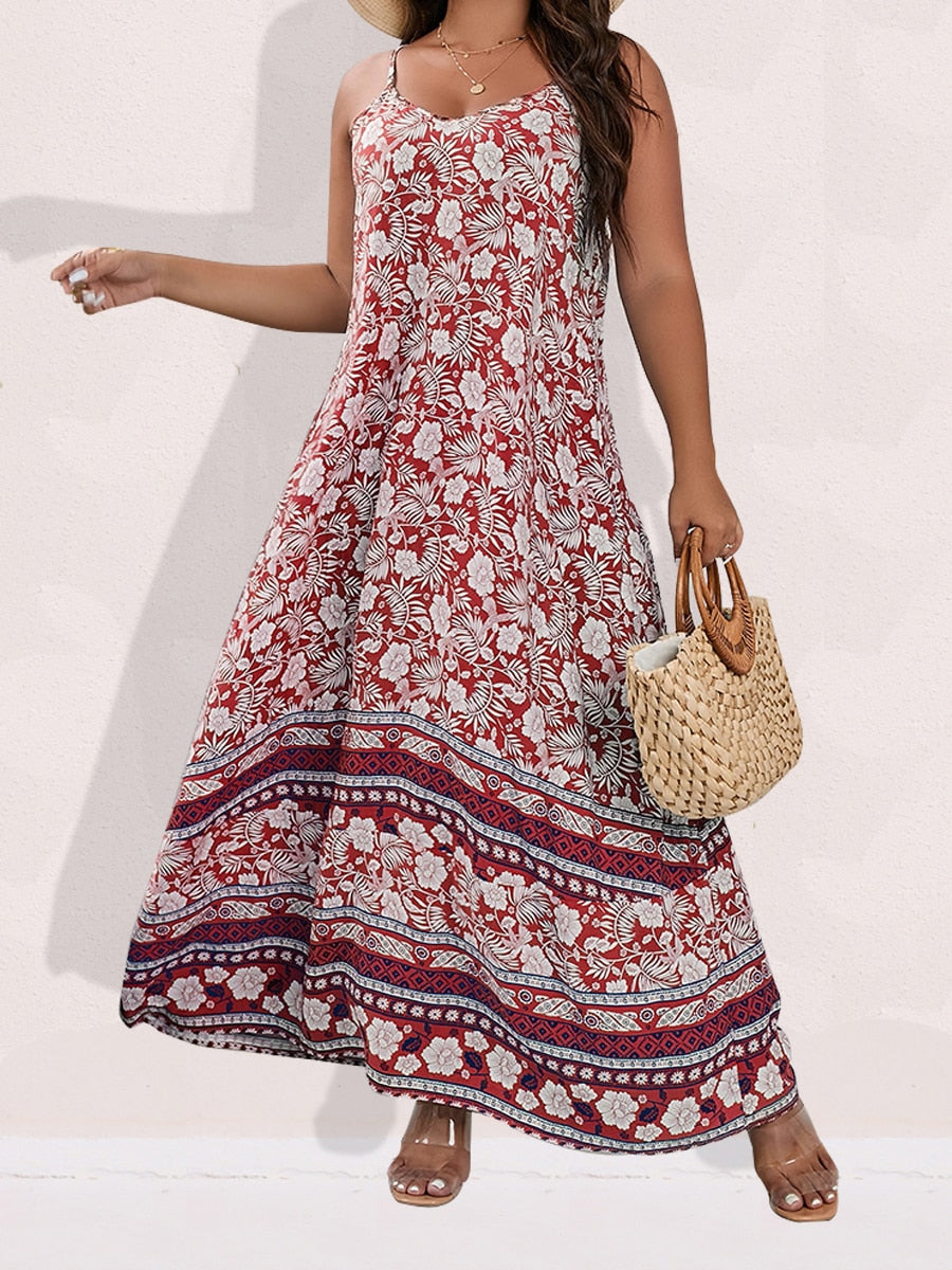 Finjani Women's Plus Size Backless Maxi Dress - Floral Print Summer Cami Dress for Formal Parties & Evening Events | Elegant Beach Wedding Guest Dress 2024