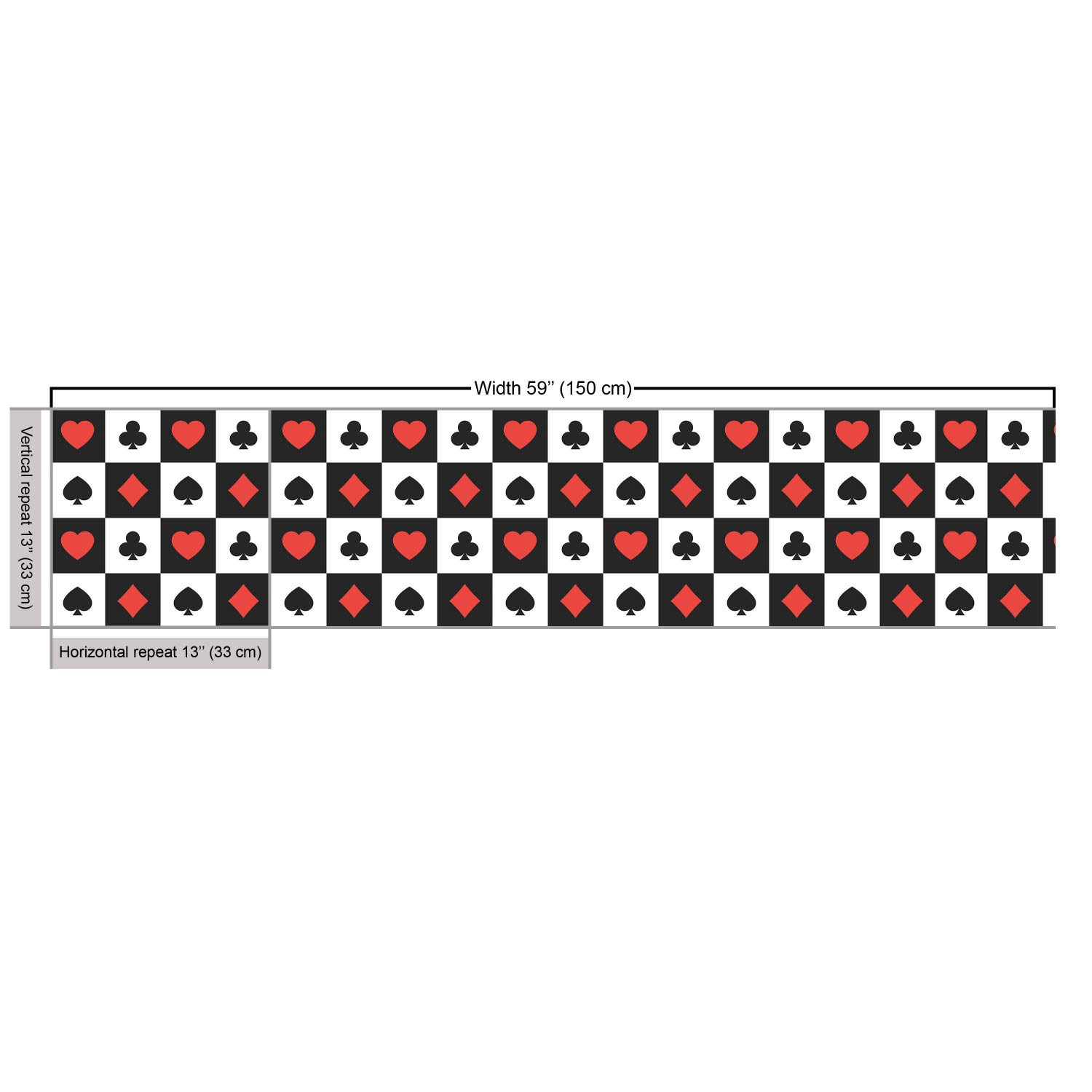 Lunarable Poker Fabric by The Yard - Checkered Squares with Poker Card Suits (Spades, Hearts, Clubs) - 10 Yards Black & White Upholstery Fabric for Home Decor, DIY Projects & Poker-Themed Room Accents
