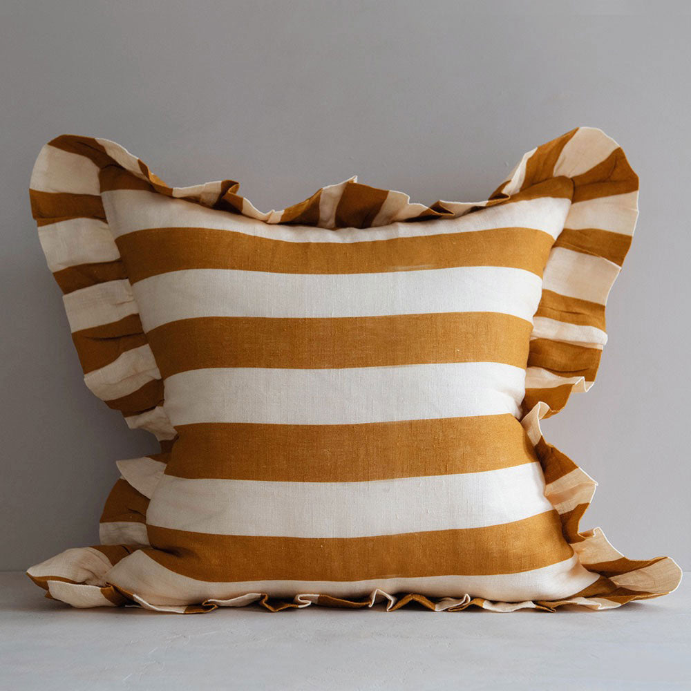 Premium Linen Pillow Cover - Soft & Breathable Ochre Stripe Design - Perfect for Bedroom, Living Room & Home Decor