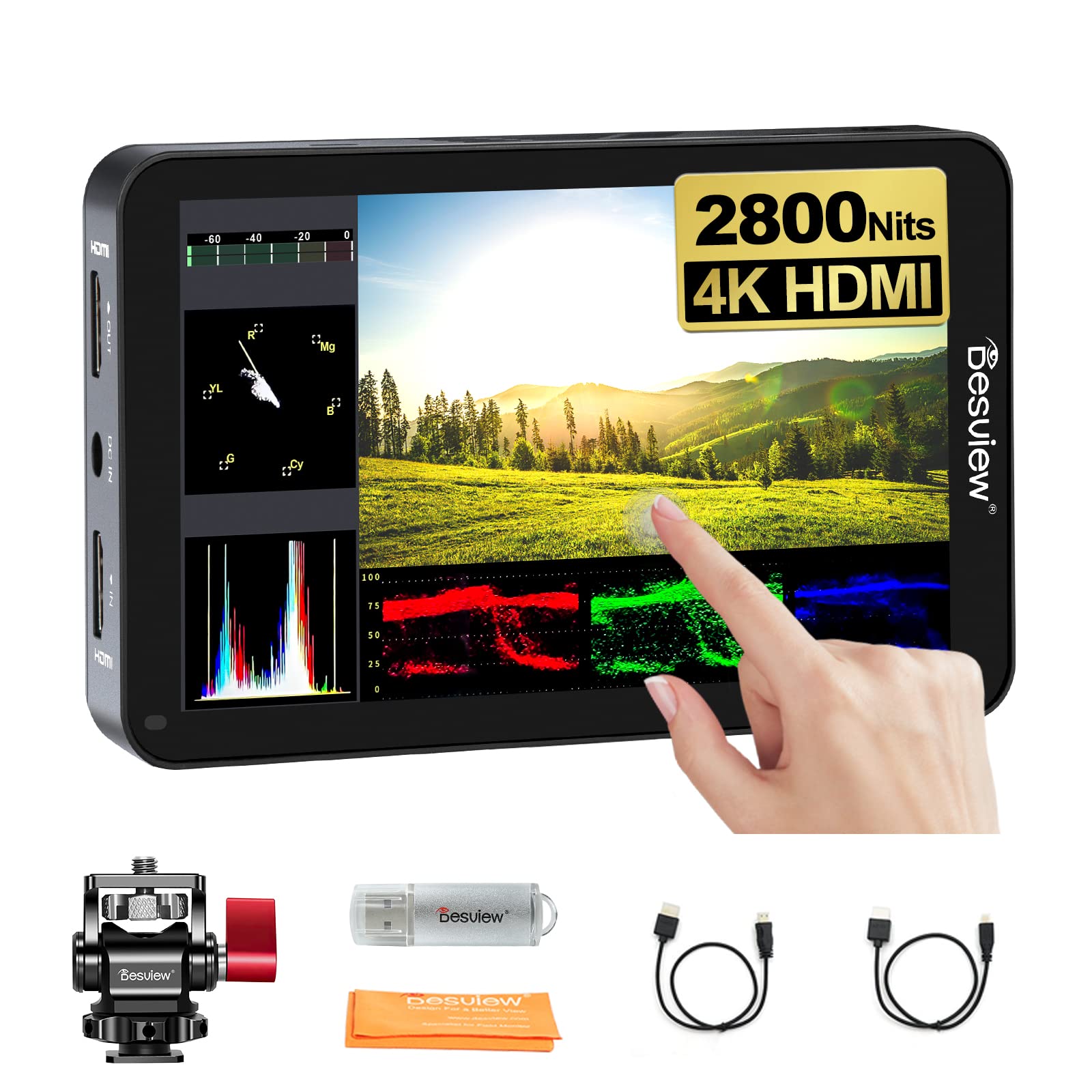 Desview R6 5.5 Inch 2800nits Full HD 1920x1080 IPS Touch Screen Camera Field Monitor with 4K HDMI, 3D LUT, Waveform & Focus Assist - Perfect for DSLR Filmmaking, Video Production & Outdoor Shooting