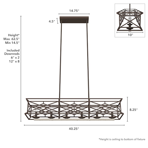 Hunter Langwood 6-Light Modern Linear Chandelier in Onyx Bengal - Sleek Black Glass Fixture for Dining Room, Kitchen Island & Contemporary Living Spaces