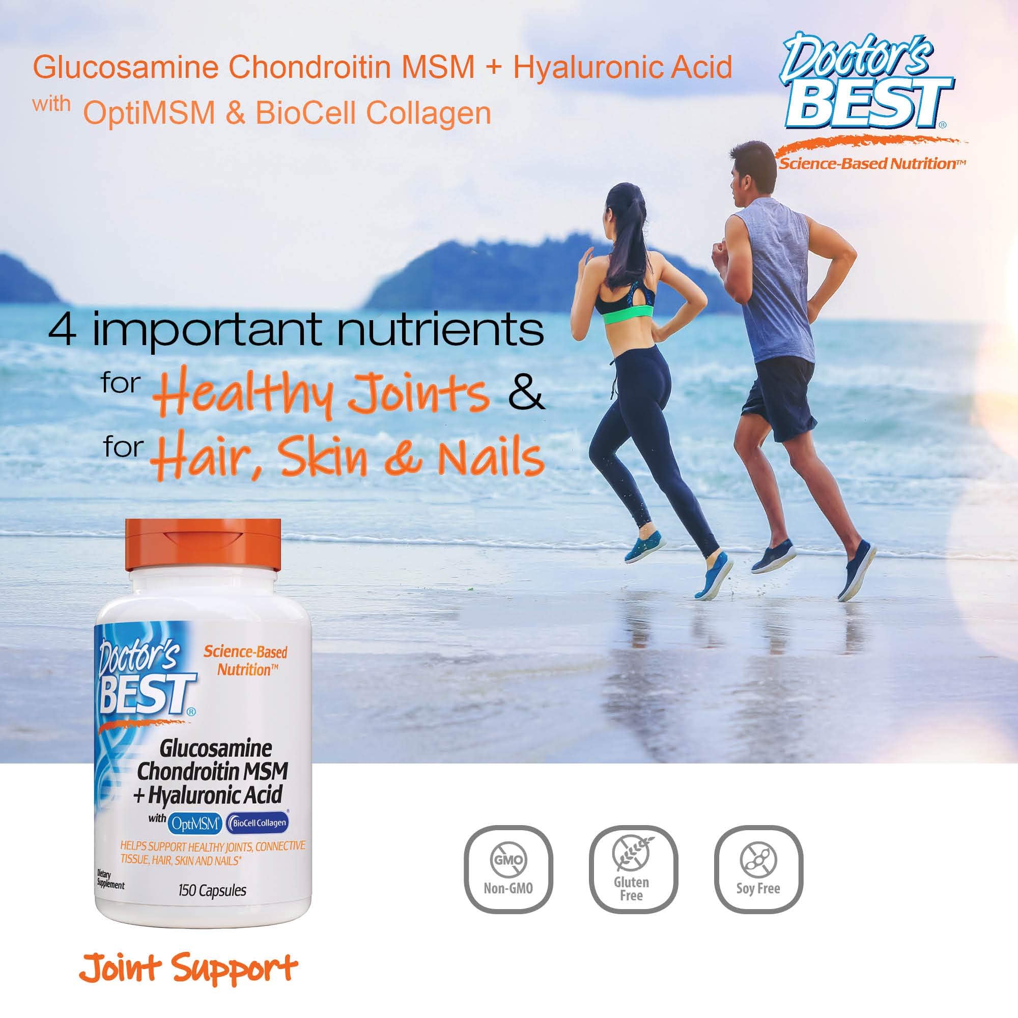 Doctor's Best Glucosamine Chondroitin MSM with Hyaluronic Acid & Biocell Collagen - 150 Capsules for Joint Support, Mobility & Comfort | Non-GMO, Gluten & Soy Free | Ideal for Active Lifestyles, Sports Recovery & Arthritis Relief